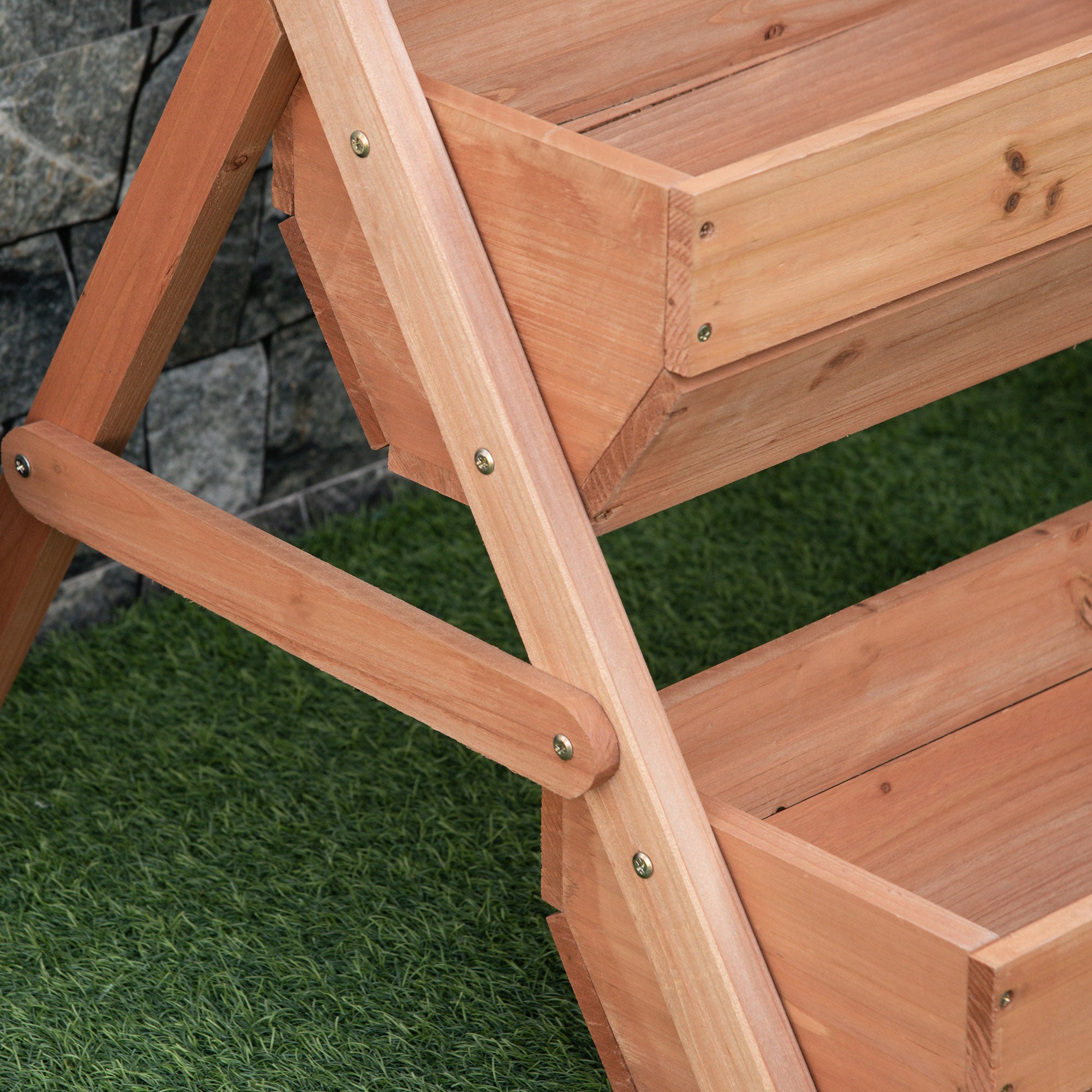 Outsunny 3 Tier Raised Garden Bed Wooden Elevated Planter Box Kit, 66L for Flower, Vegetable, Herb, 65x75x78cm, Brown - North Peak Garden Furniture