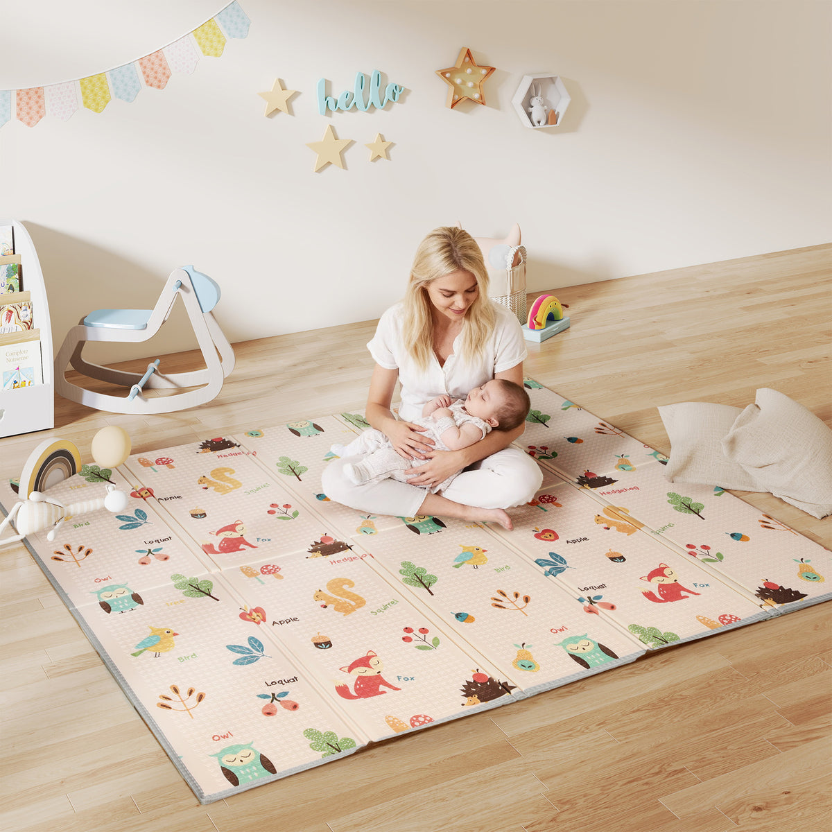 AIYAPLAY Foldable Baby Play Mat Double-Sided, Reversible Foam Soft Crawling Mat for Toddlers, for Bedroom, Nursery and Playroom