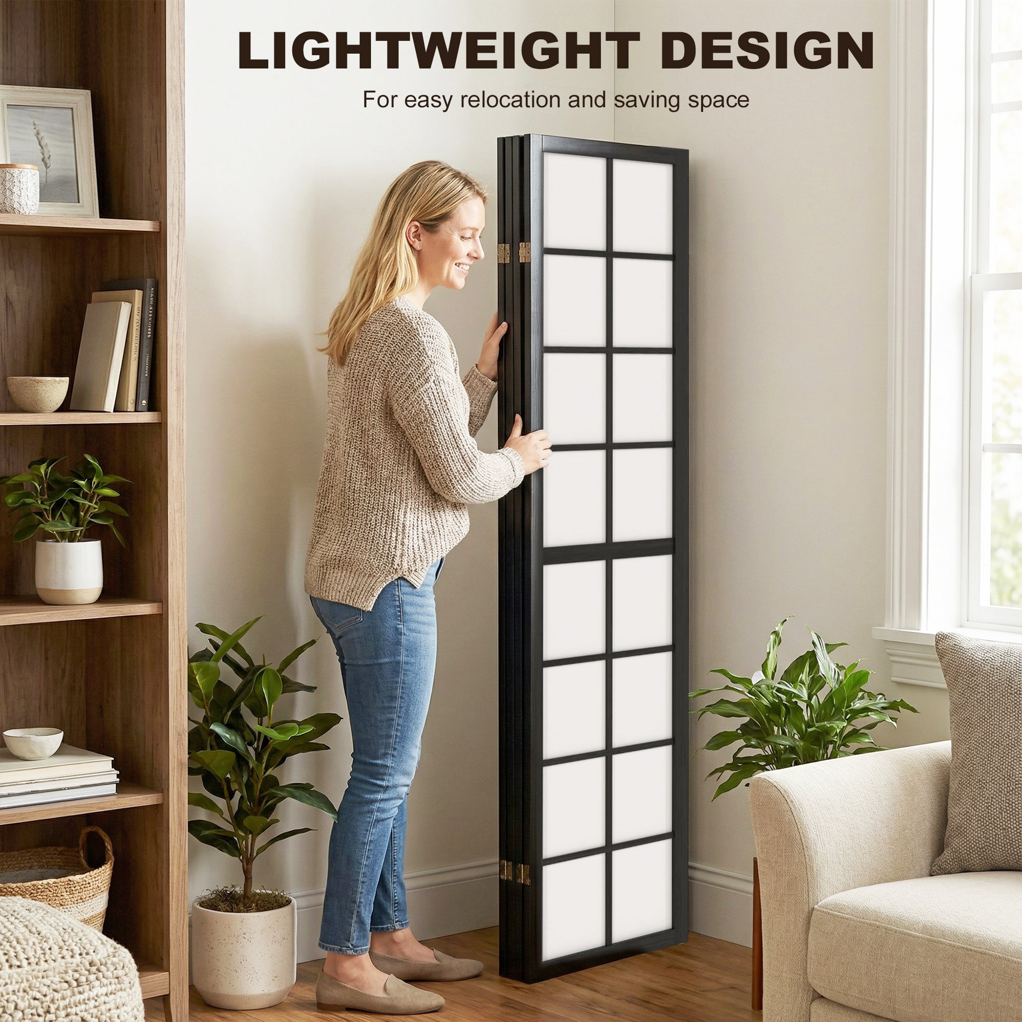 HOMCOM 4 Panel Folding Room Divider, Freestanding Room Separator, Indoor Privacy Screen for Living Room, Bedroom, Black