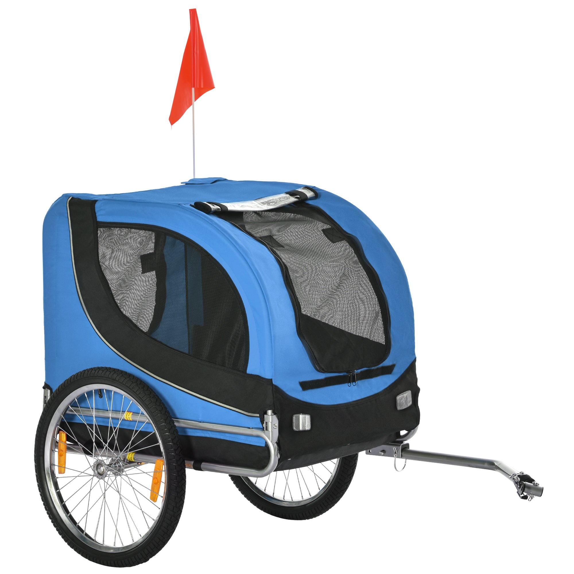PawHut Steel Dog Bike Trailer Pet Cart Carrier for Bicycle Kit Water Resistant with Hitch Coupler Travel Black and Blue - North Peak Garden Furniture