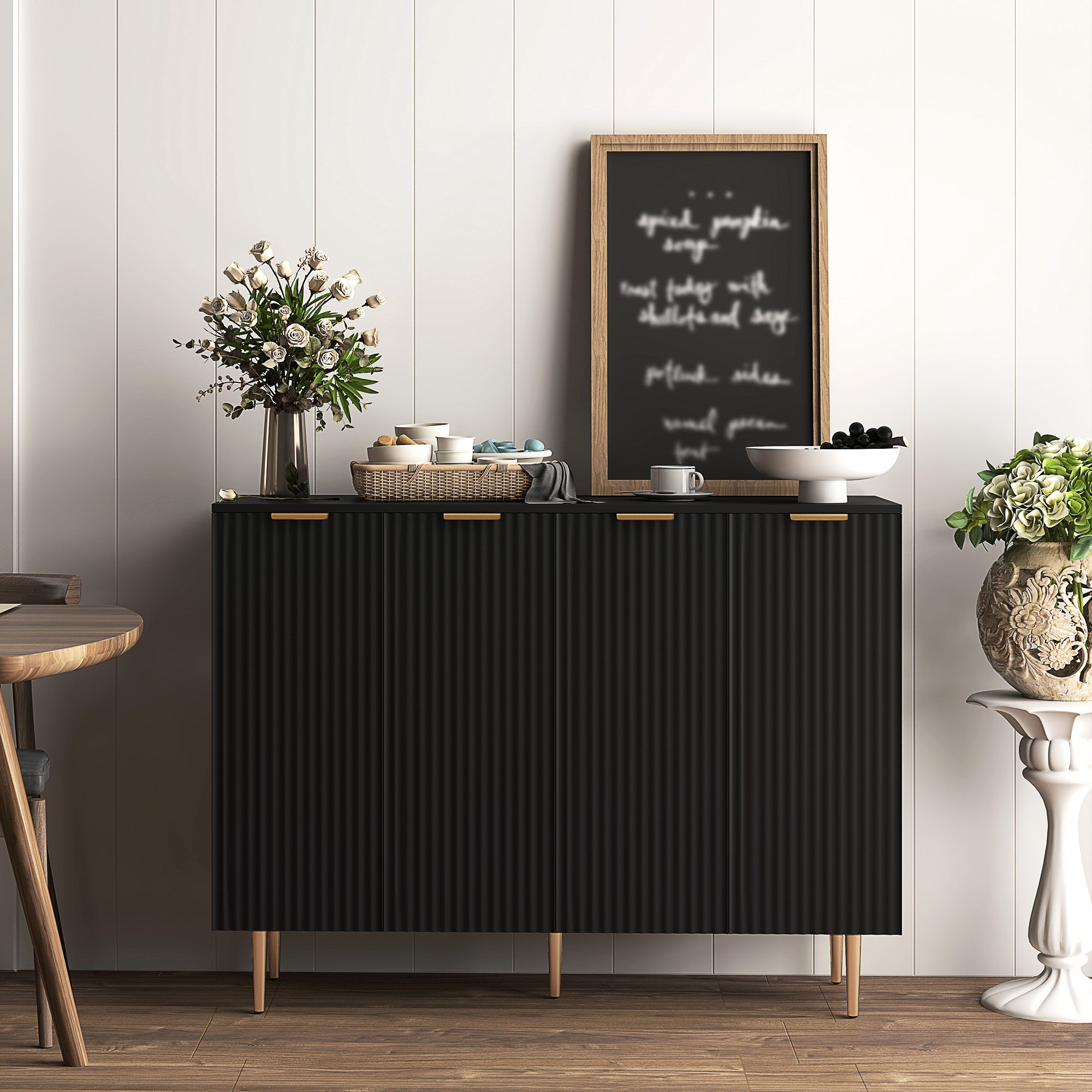 HOMCOM Sideboard Buffet Cabinet, Modern Kitchen Storage Cabinet with 4 Doors and Adjustable Shelves Black