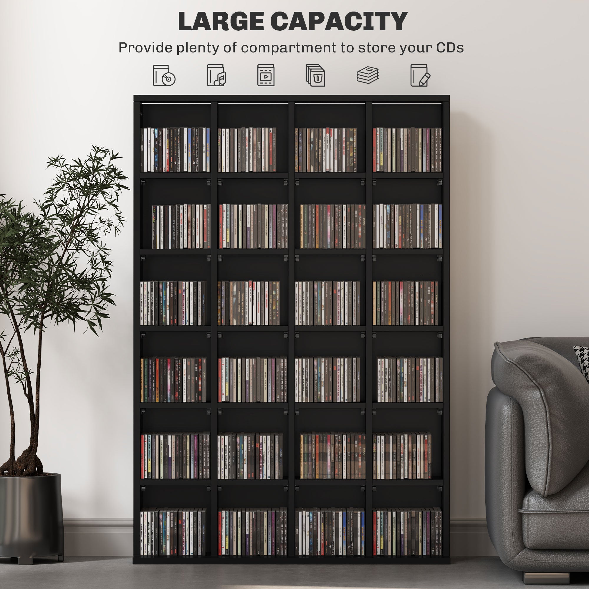 HOMCOM CD Storage Unit with Adjustable Shelves, 89 x 130.5 cm, Black - North Peak Garden Furniture