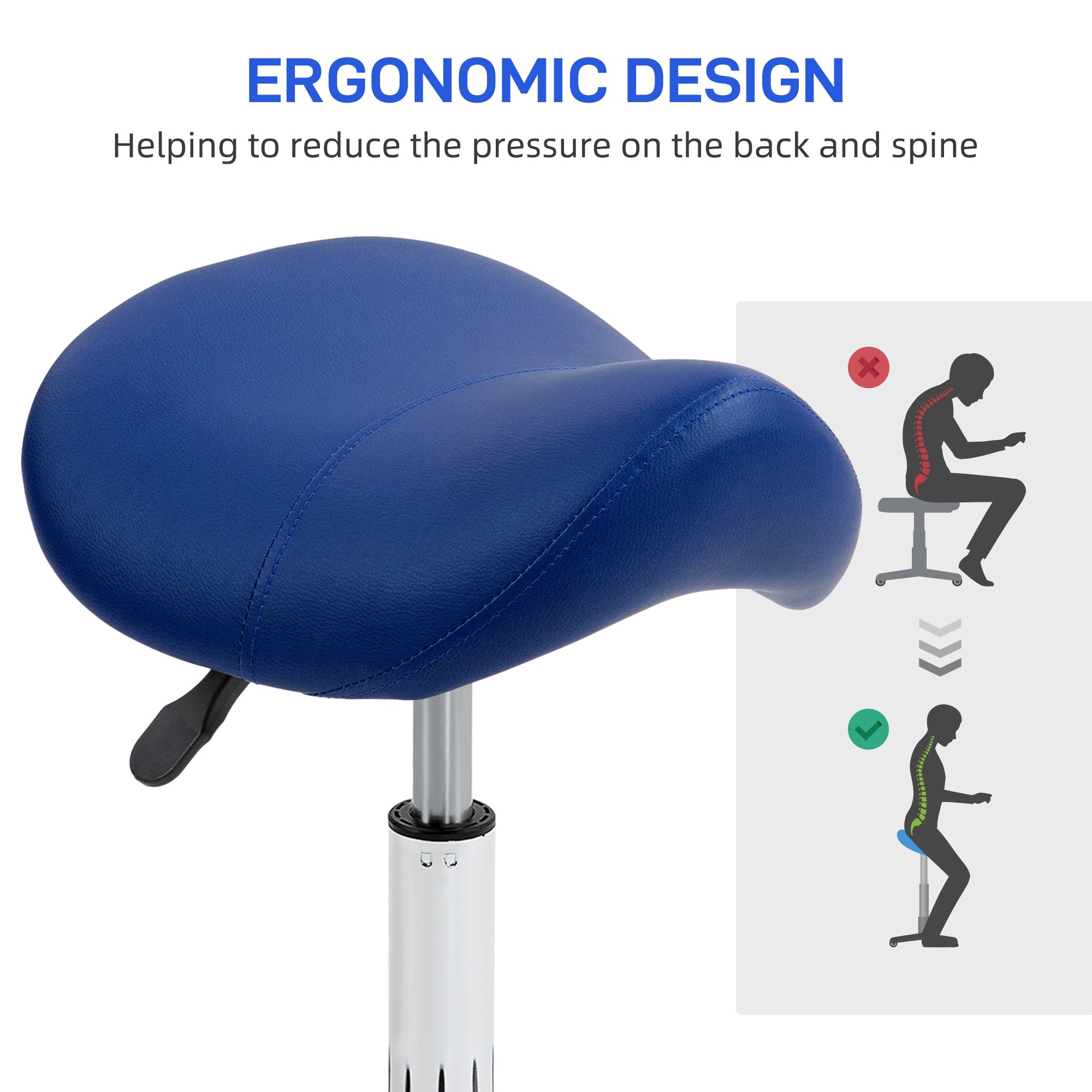 HOMCOM Saddle Stool, Height Adjustable Salon Chair for Massage Spa, Faux Leather, Brown - North Peak Garden Furniture