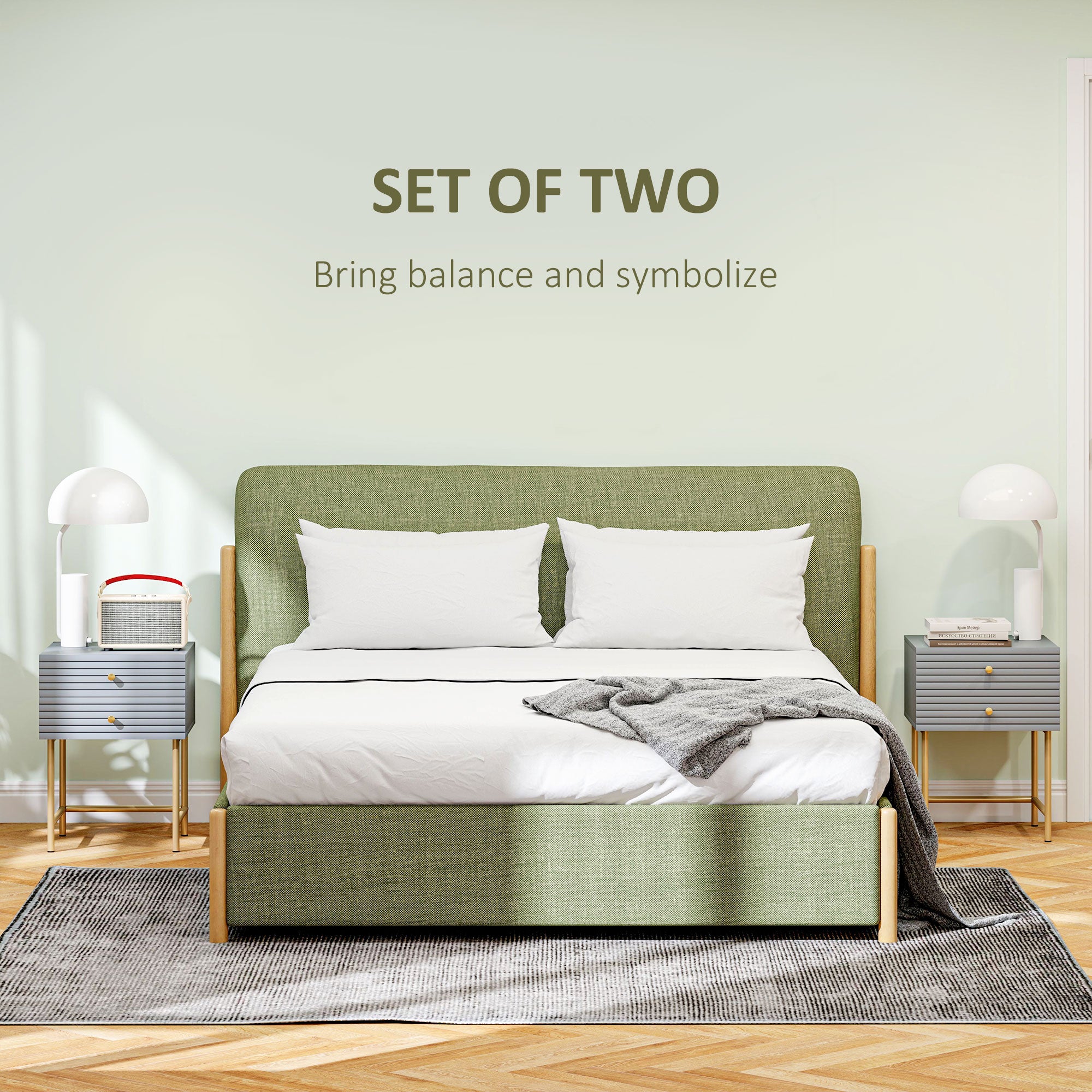 HOMCOM Set of Two Elegant Bedside Tables - Grey/Gold-Tone - North Peak Garden Furniture