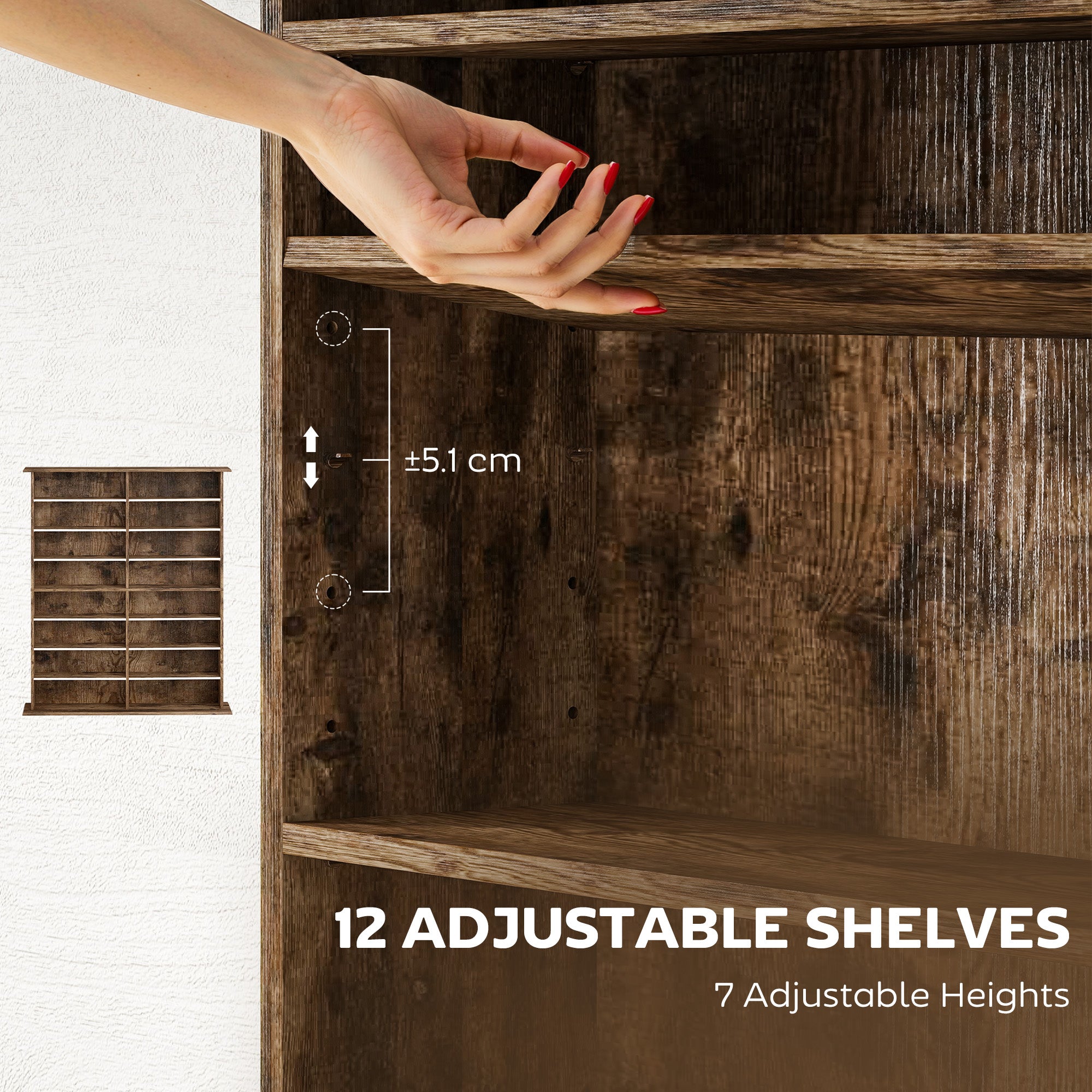 HOMCOM 16-Compartment Media Shelf - Rustic Brown