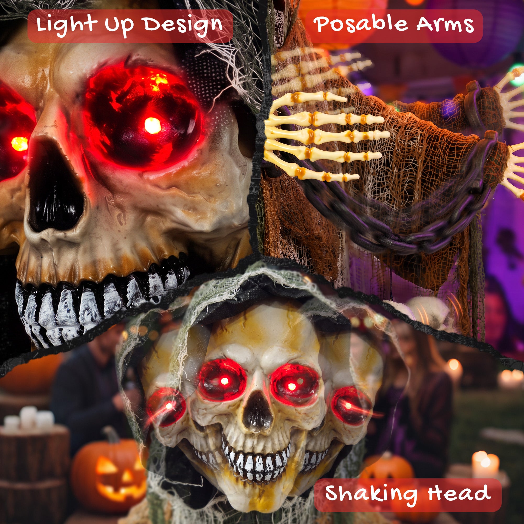 HOMCOM 170cm Animated Grim Reaper, Life-Size Halloween Animatronic with Moving Hands/Head, Glowing Eyes, Creepy Sound