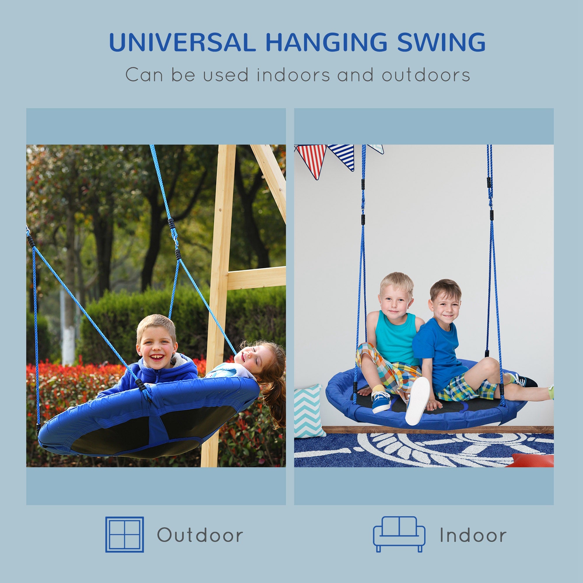 HOMCOM Kid Nest Swing Seat Saucer Tree Swing 40 Inch/100cm for Outdoor Indoor Blue - North Peak Garden Furniture