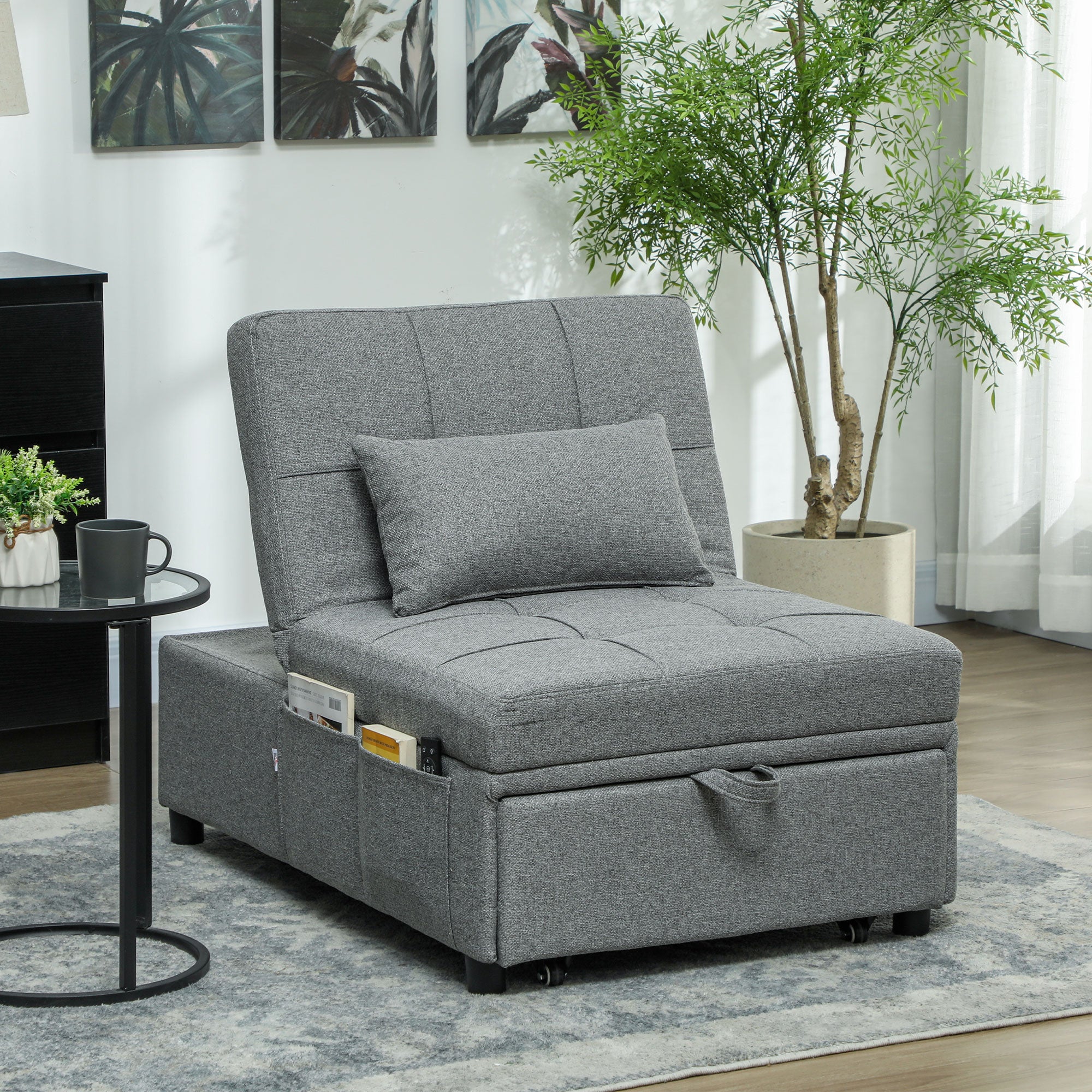 HOMCOM Four-In-One Single Sleeper Chair - Dark Grey - North Peak Garden Furniture