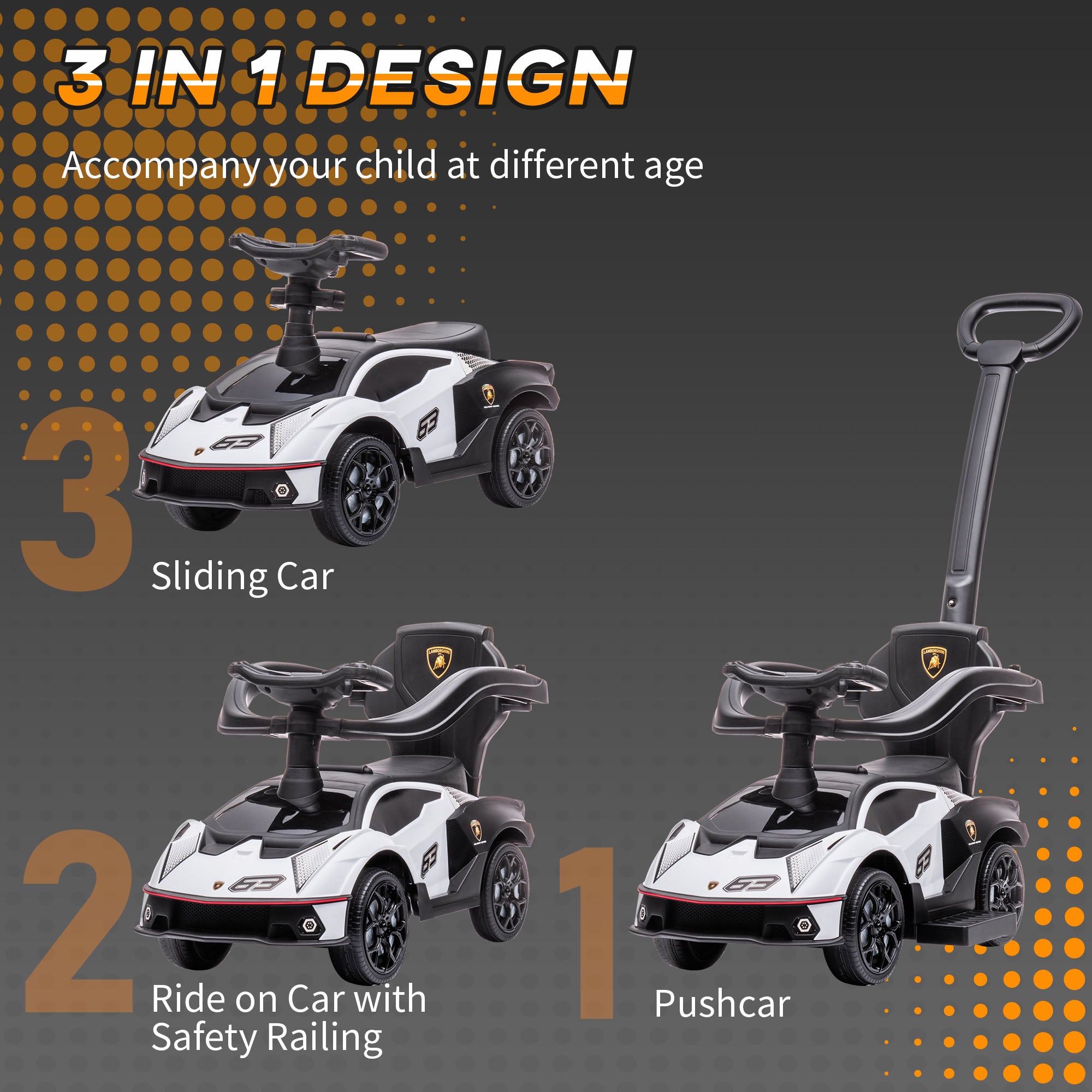 AIYAPLAY Licensed 2 in 1 Baby Ride on Push Car Toddler Push Along Car with Parent Handle Sliding Car with Horn Steering Wheel NO POWER for 1 - 3 Years, White - North Peak Garden Furniture