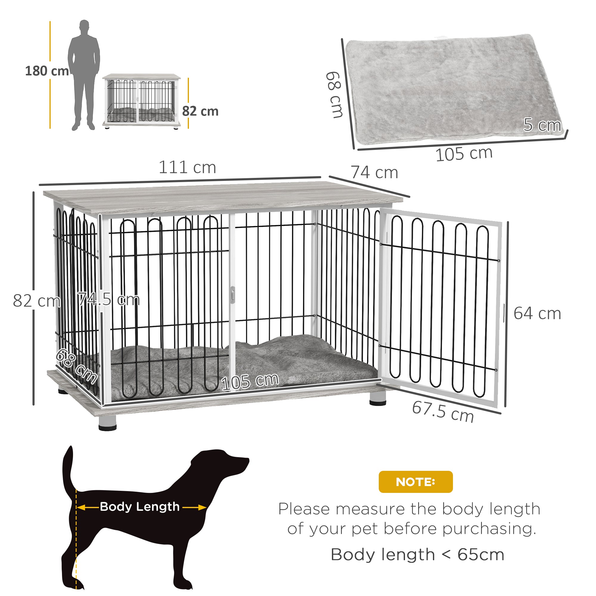 PawHut Indoor Dog Crate Furniture, Side End Table, with Soft Washable Cushion, Lockable Doors, for Large Dogs - North Peak Garden Furniture