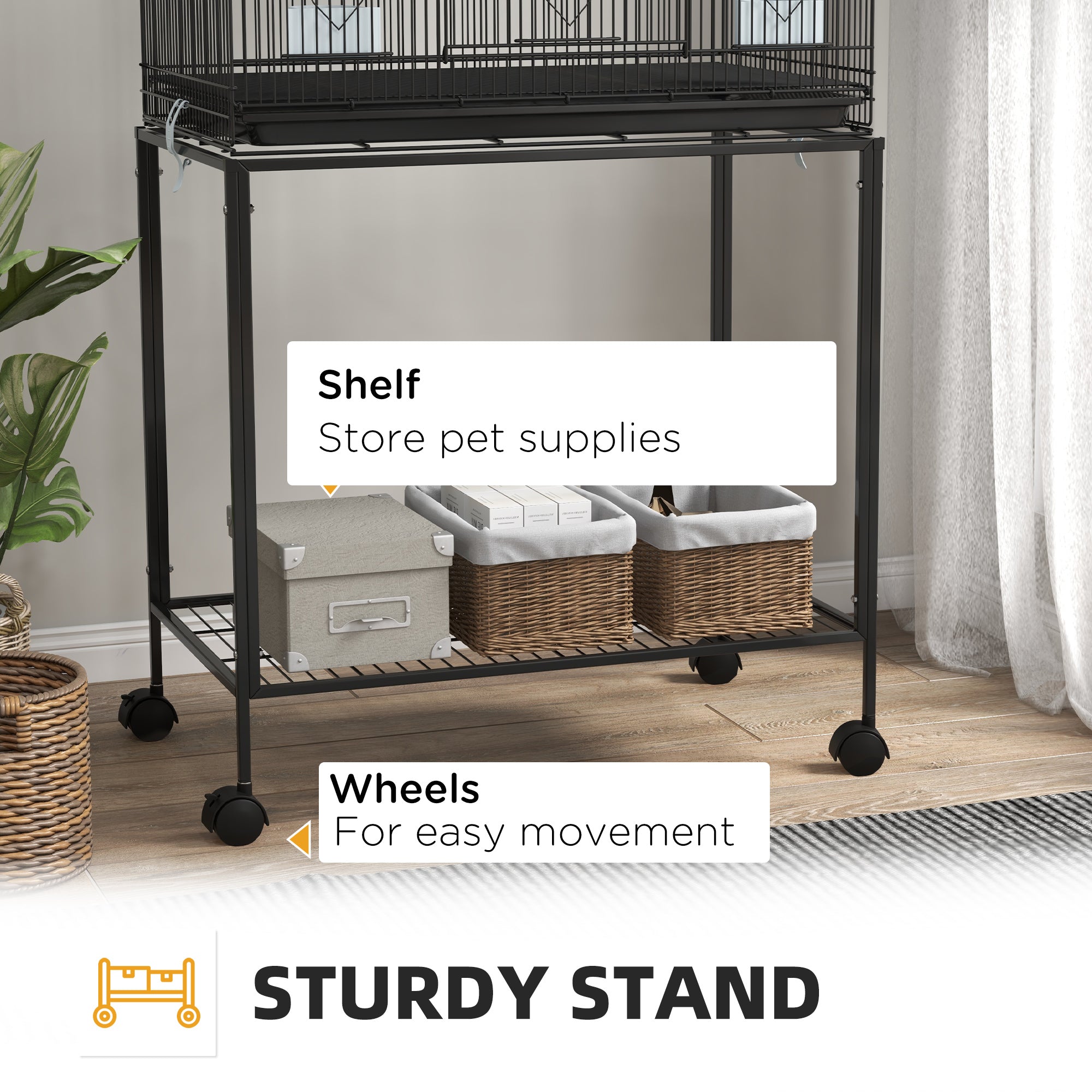 PawHut Two-Tier Bird Cage on Wheels, with Stand, for Small Birds - North Peak Garden Furniture