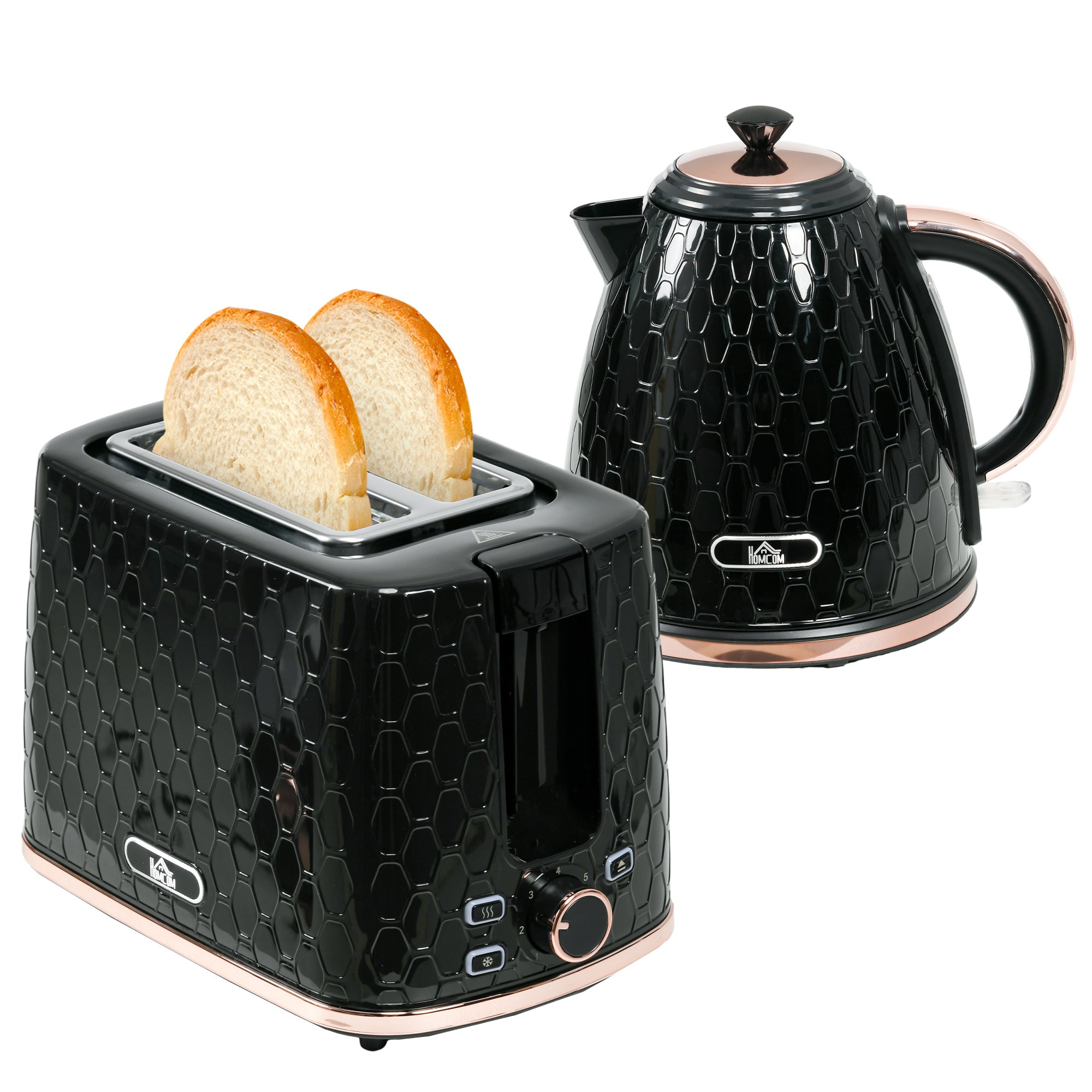 HOMCOM 1.7L 3000W Fast Boil Kettle & 2 Slice Toaster Set, Kettle and Toaster Set with Auto Shut Off, Browning Controls, Black - North Peak Garden Furniture