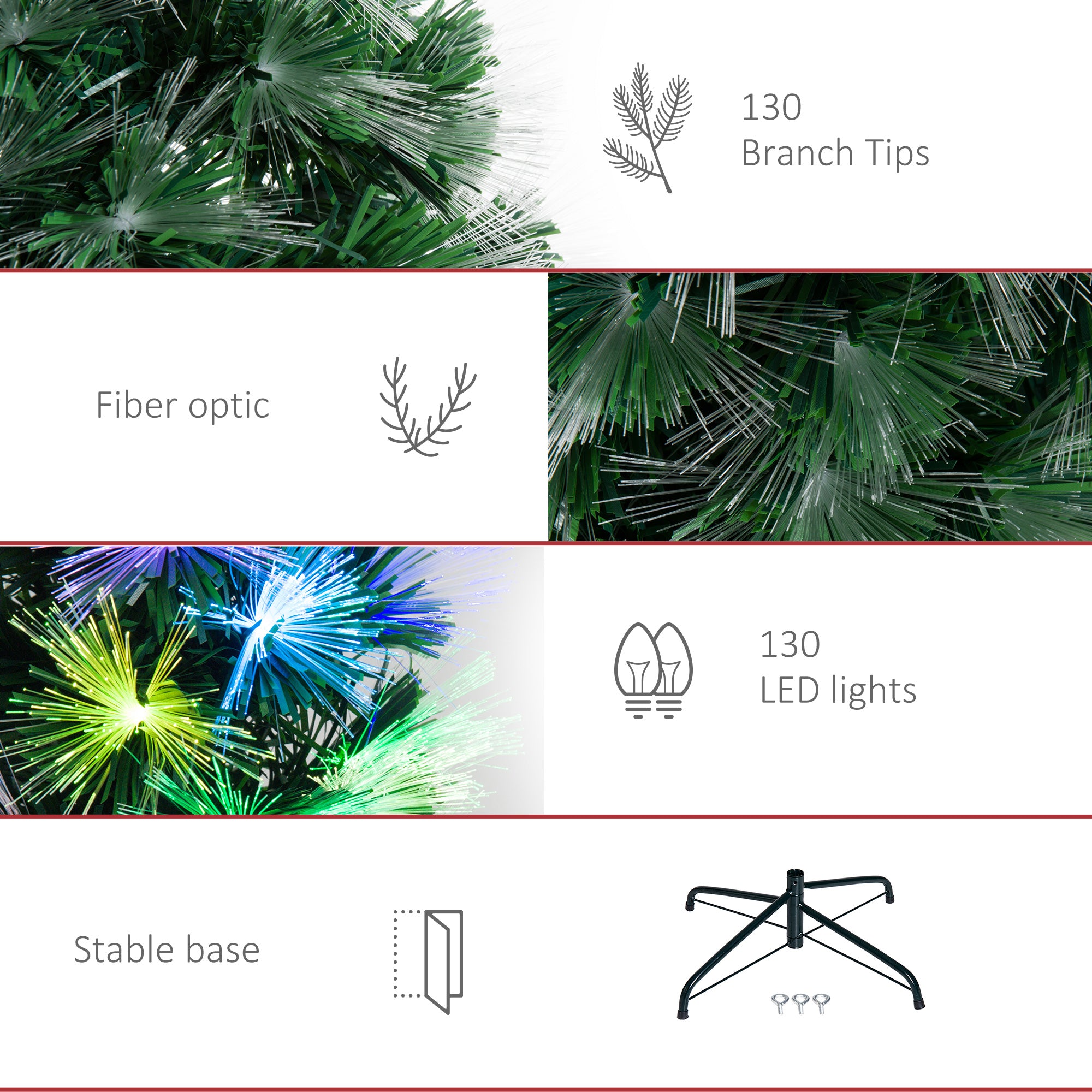 HOMCOM 4FT Multicoloured Artificial Christmas Tree w/ Fibre Optic Lights Pre-Lit Modes Metal Stand Star Holder Home Seasonal Decoration - North Peak Garden Furniture