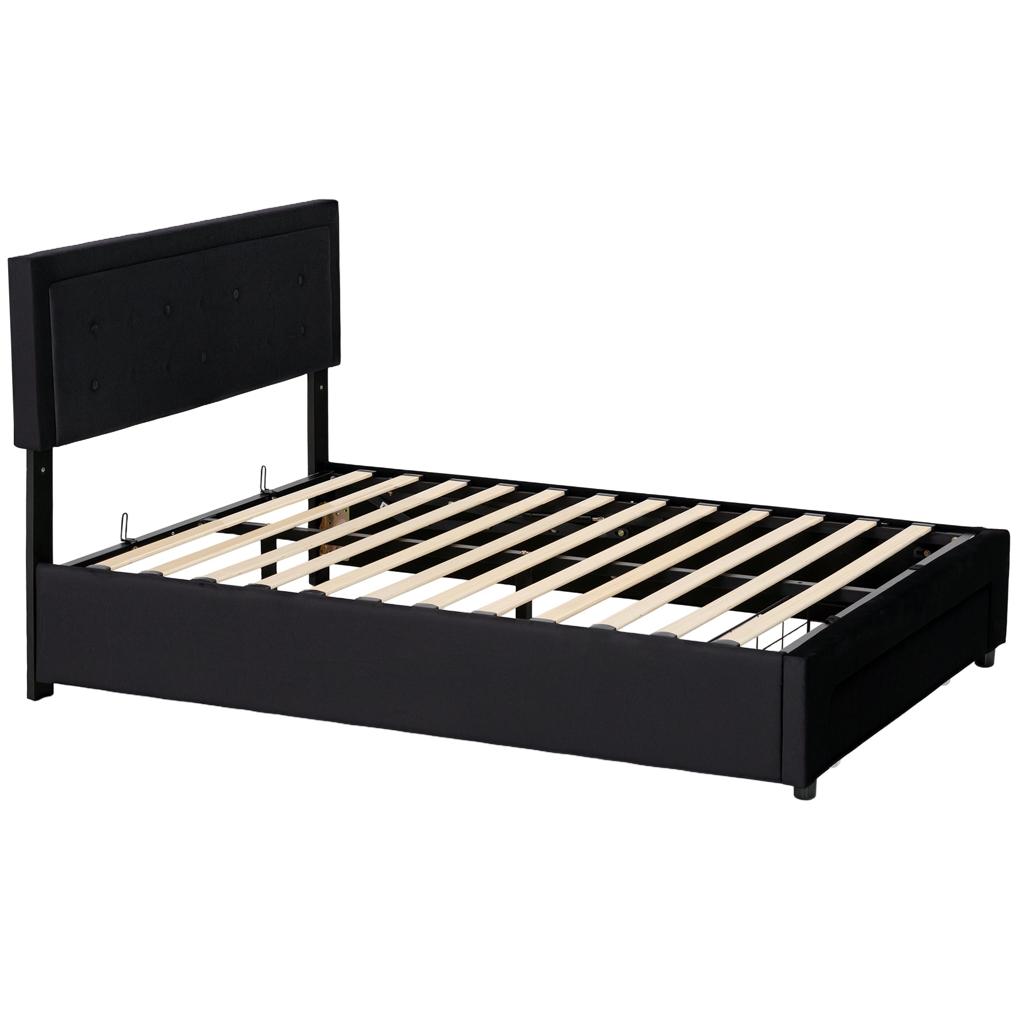 HOMCOM Double Ottoman Bed Frame, with Front Drawer - Black