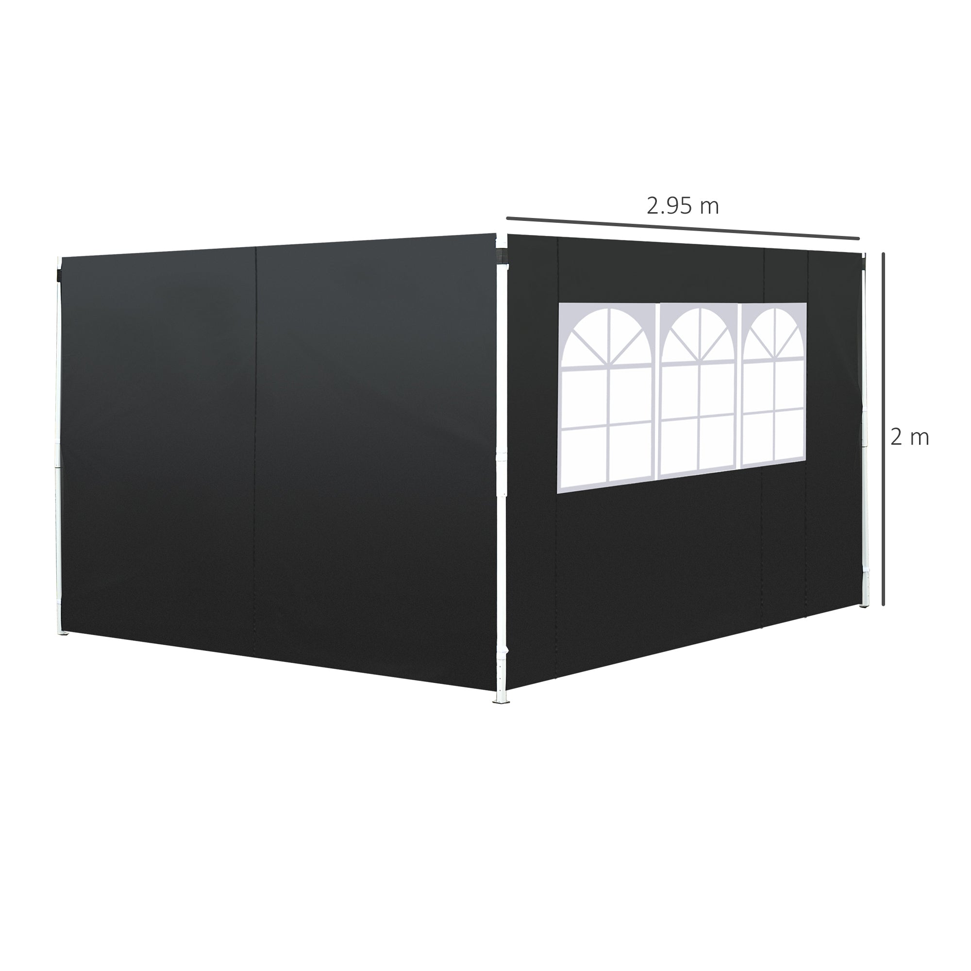 Outsunny 3 Meters Gazebo Replaceable Exchangeable Side Panel Wall Panels Walls With Window 3 colours (Black)