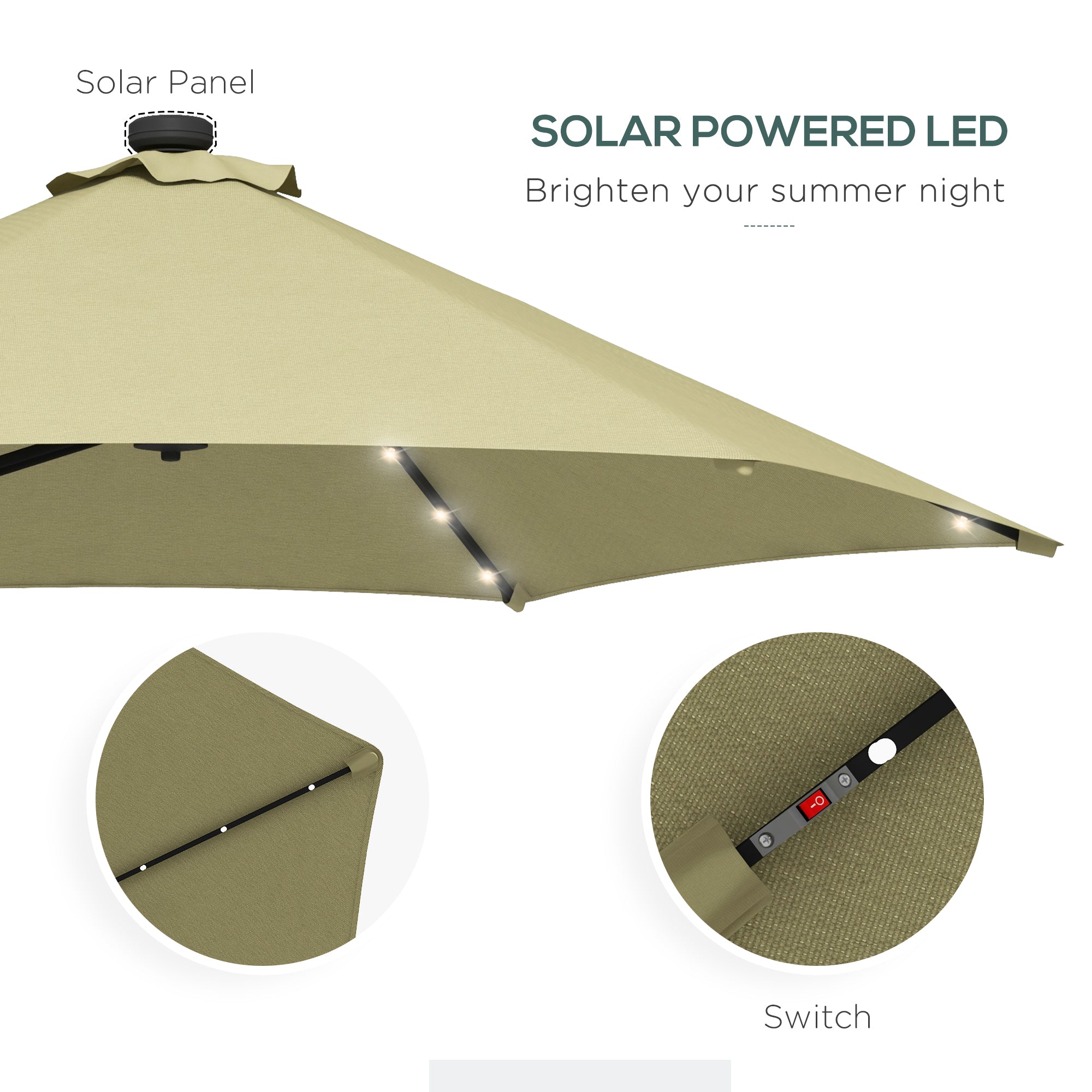 Outsunny 3(m) Garden Parasol Cantilever Umbrella with Solar LED, Cross Base and Waterproof Cover, Beige - North Peak Garden Furniture