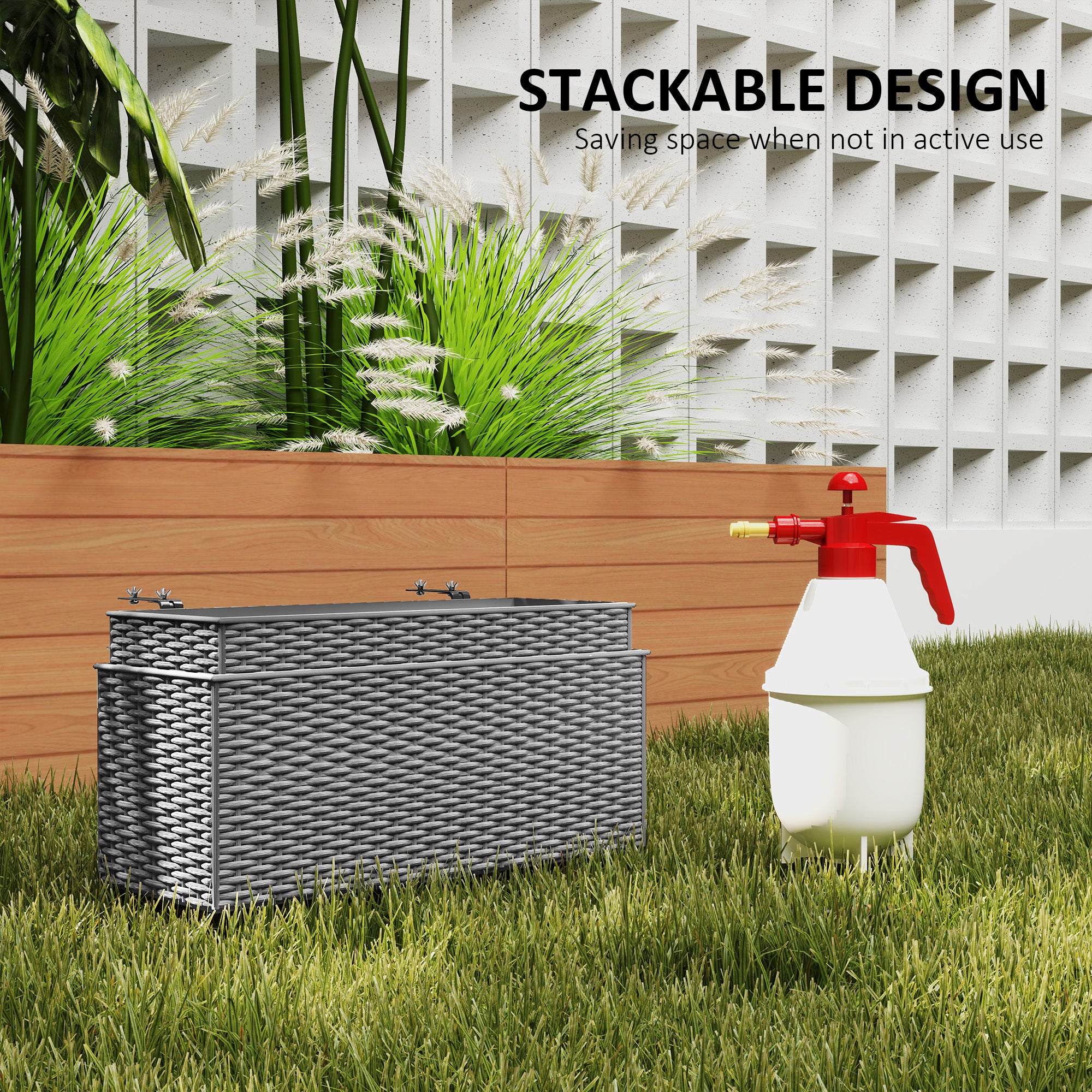 Outsunny Set of Two Rattan-Effect Planters - Grey - North Peak Garden Furniture