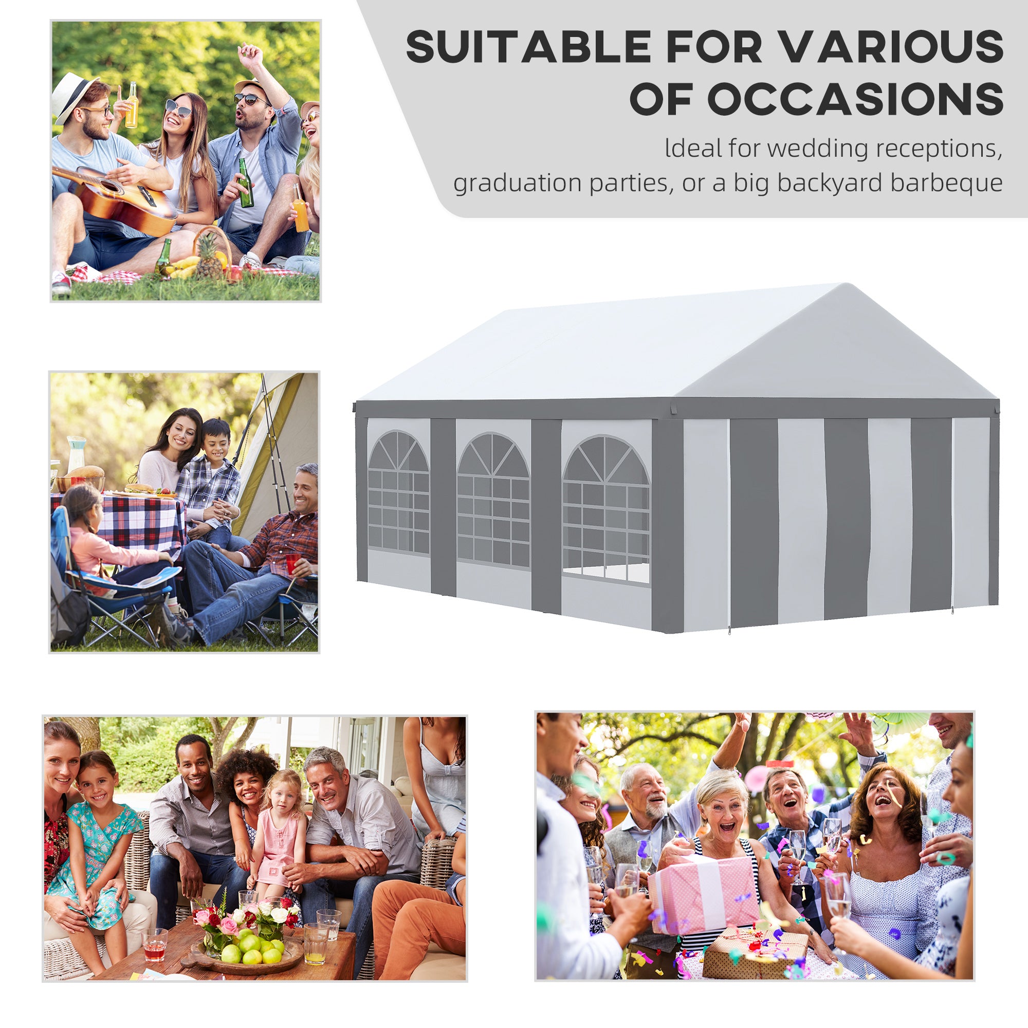 Outsunny 6 x 4m Galvanised Party Tent, Marquee Gazebo with Sides, Six Windows and Double Doors, for Parties, Wedding and Events - North Peak Garden Furniture