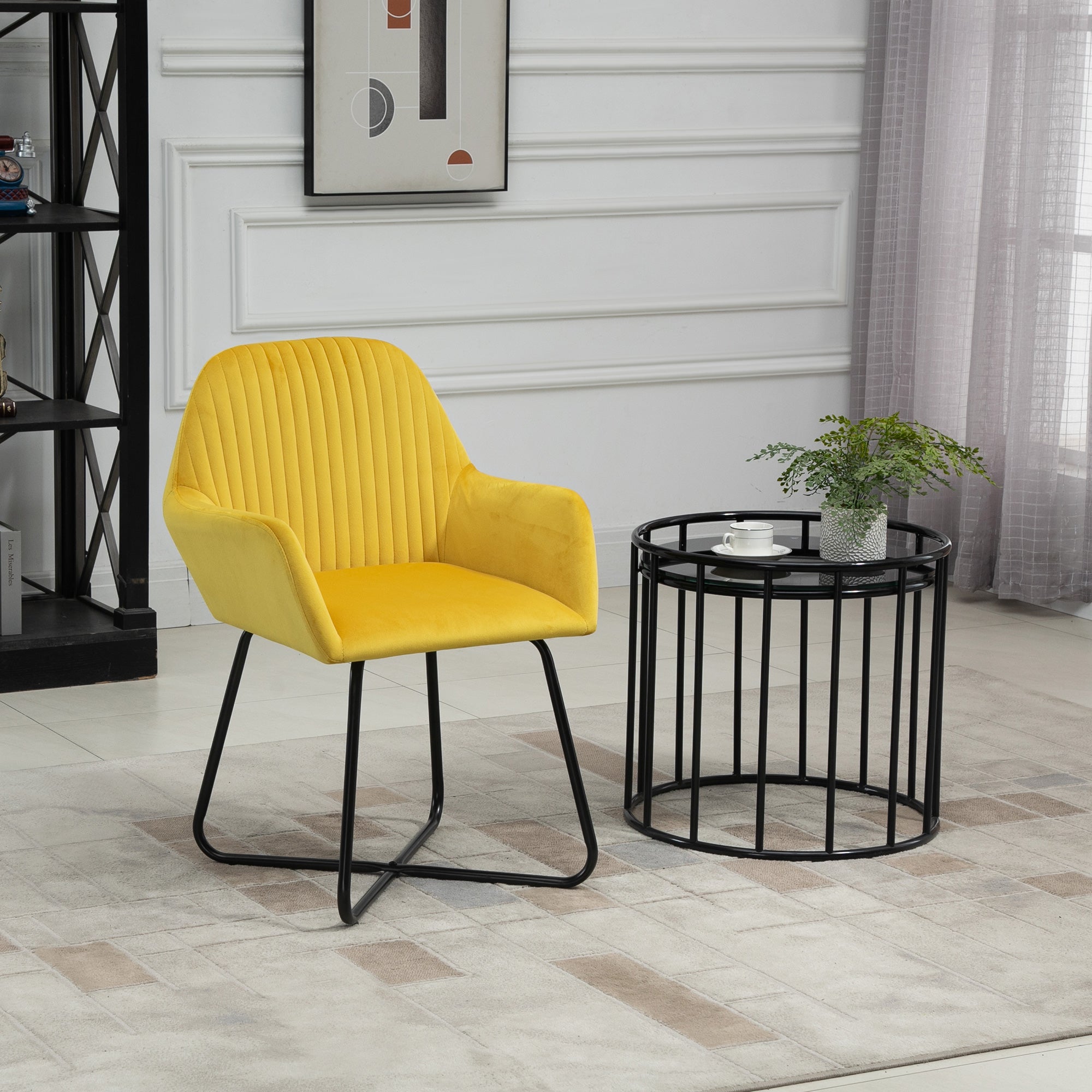 HOMCOM Modern Arm Chair Upholstered Accent Chair with Metal Base for Living Room Yellow