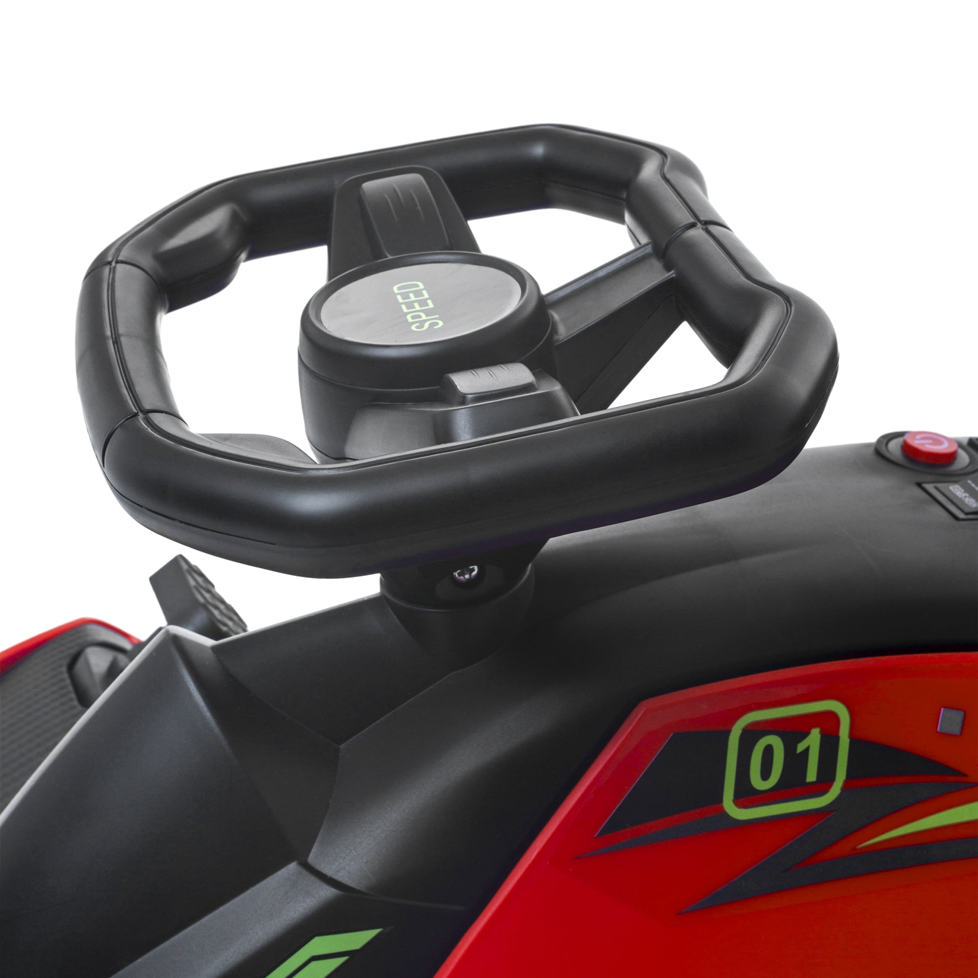 HOMCOM 12V Kids Electric Go Kart with Music, LED Lights, Slow Start, Red - North Peak Garden Furniture