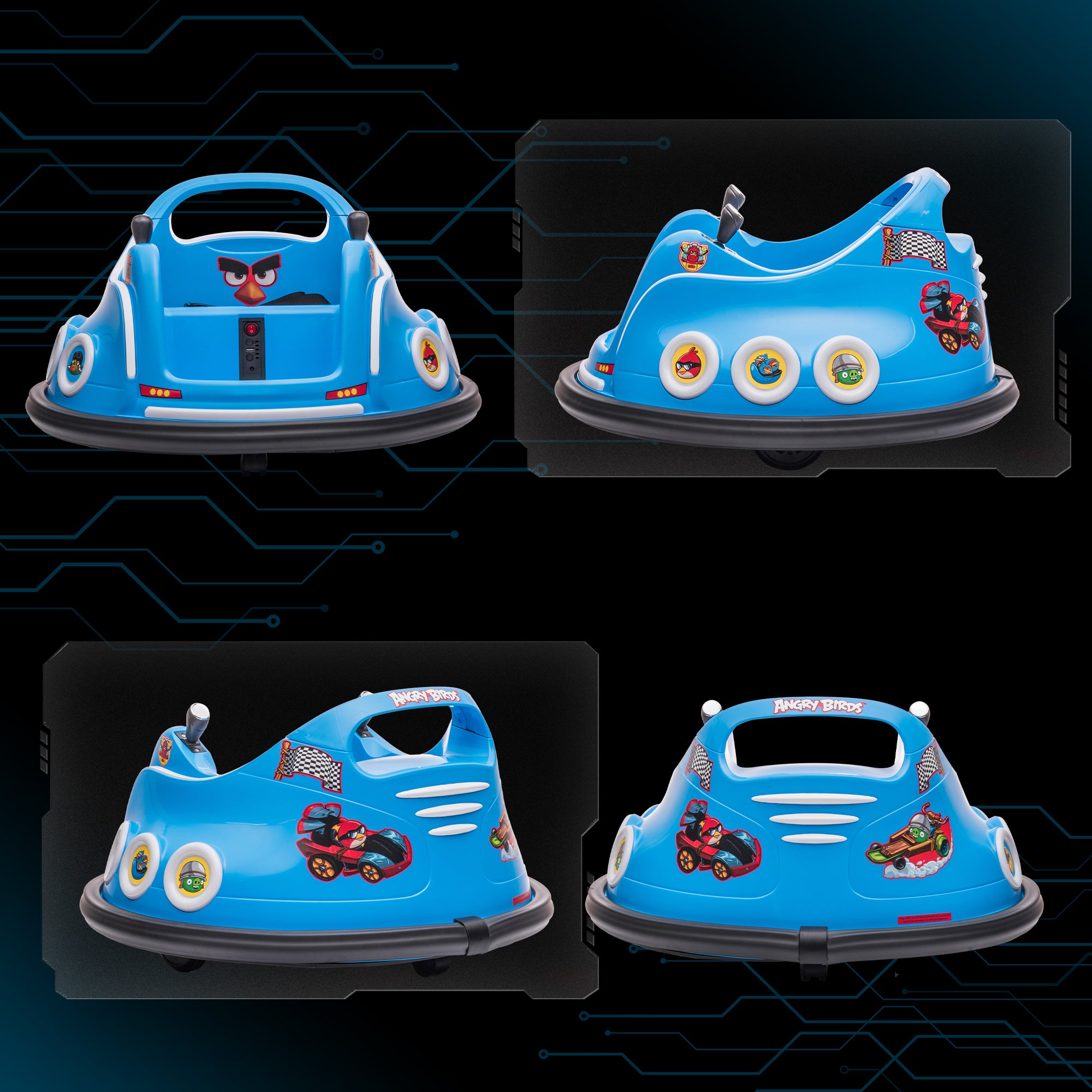 AIYAPLAY Angry Bird Licensed Waltzer Car, 12V Kids Bumper Car w/ Joysticks, Remote, Music LED Lights - Blue - North Peak Garden Furniture