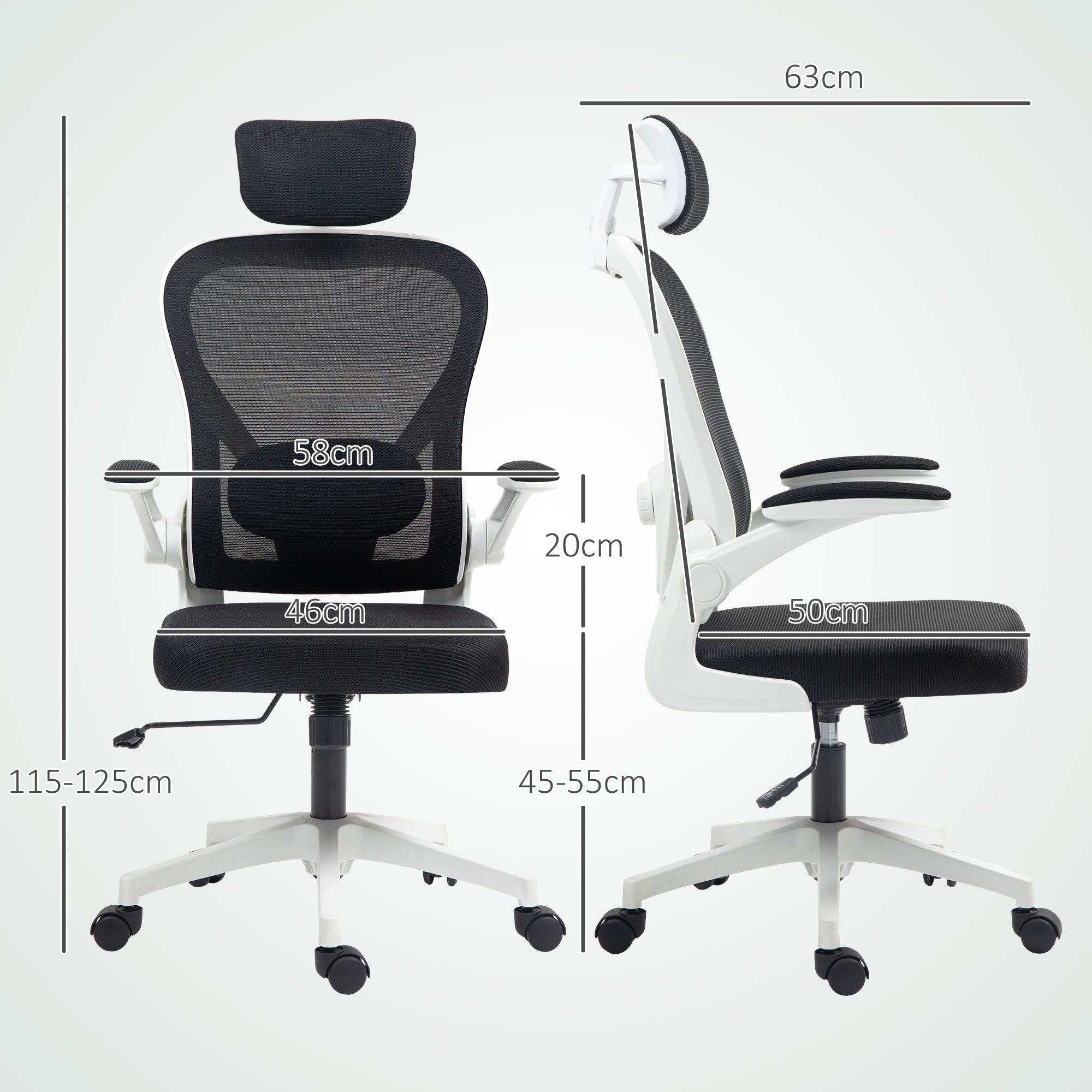 HOMCOM Executive Office Chair, Ergonomic Mesh High Back Desk Chair with Flip-up Armrest, Rotatable Headrest, Adjustable Lumbar Support, Swivel Computer Chair for Home Study, Black - North Peak Garden Furniture