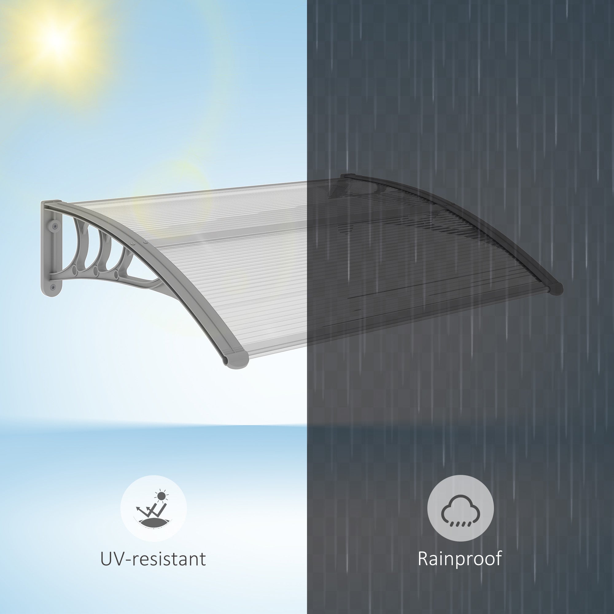 Outsunny Door Canopy Awning Outdoor Window Rain Shelter Cover for Front/Back Door Porch Clear 100 x 75cm - North Peak Garden Furniture