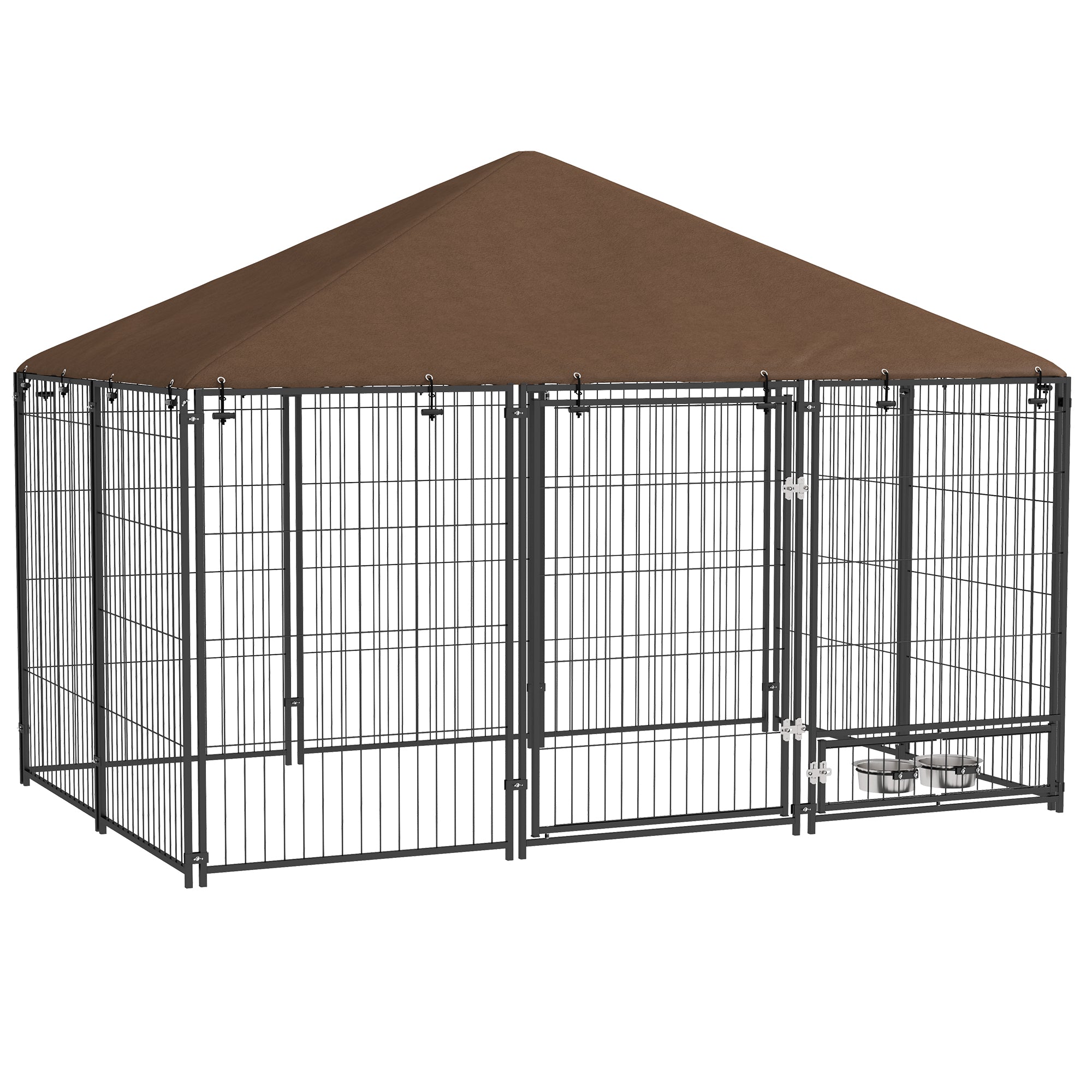 PawHut Outdoor Dog Kennel Puppy Play Pen with Canopy Garden Playpen Fence Crate Enclosure Cage Rotating Bowl 211 x 141 x 151 cm