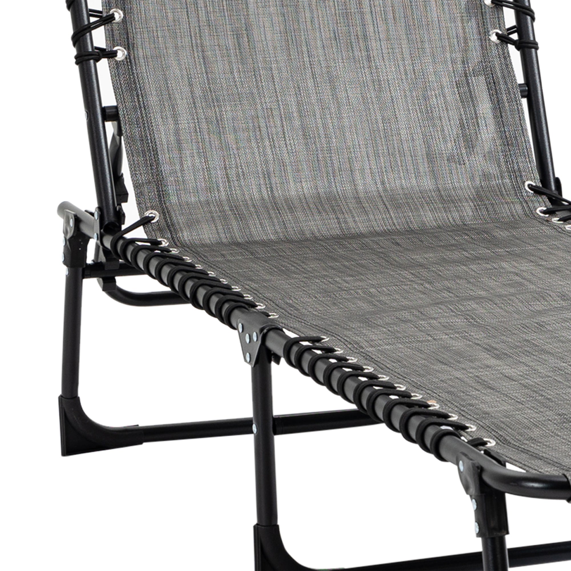 Outsunny Portable Sun Lounger Set of 2, Folding Camping Bed Cot, Reclining Lounge Chair 5-position Adjustable Backrest with Side Pocket, Pillow for Patio Garden Beach Pool, Mixed Grey - North Peak Garden Furniture