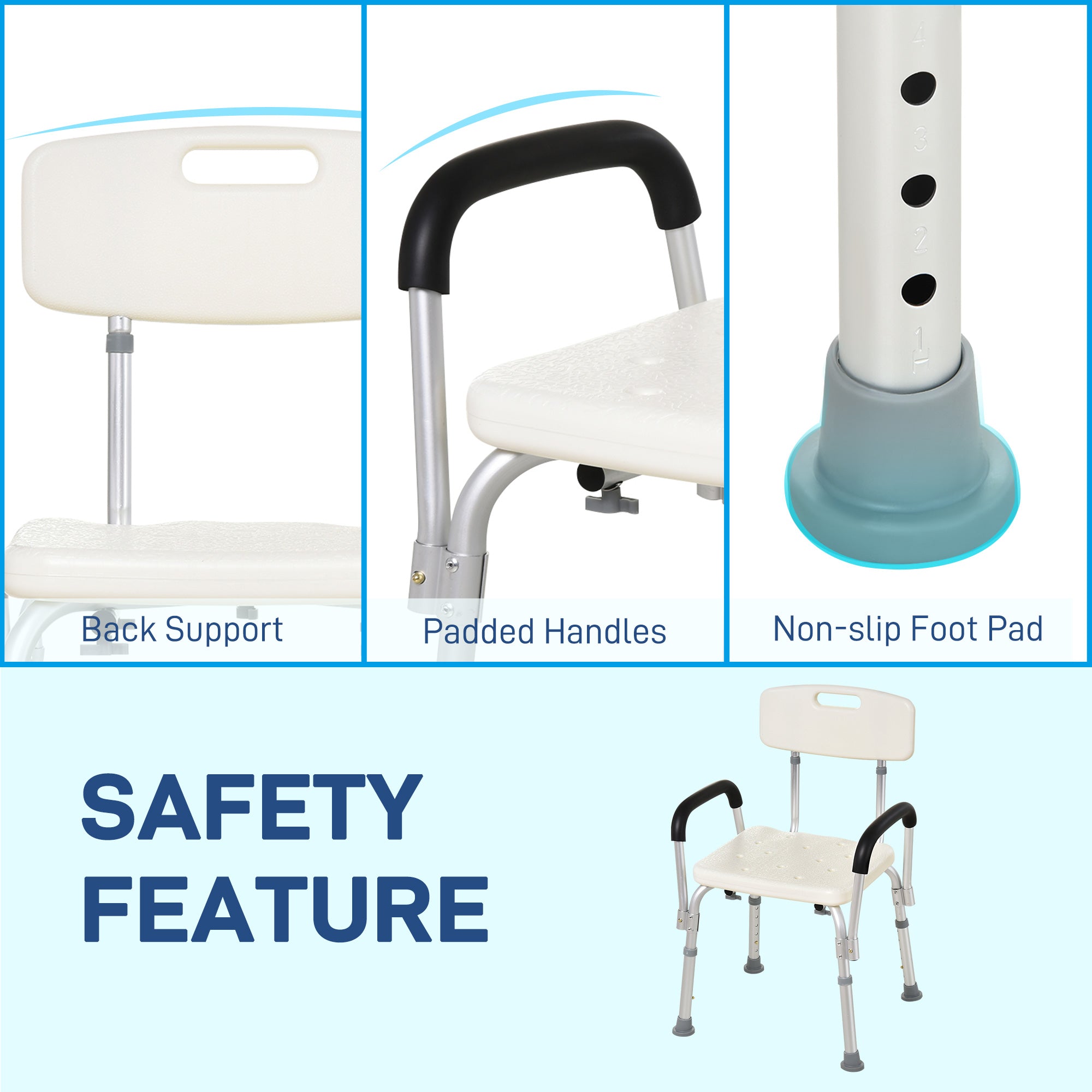 HOMCOM Adjustable Shower Chair, Shower Seat, Portable Medical Stool with Adjustable Back and Armrest for Mobility - North Peak Garden Furniture