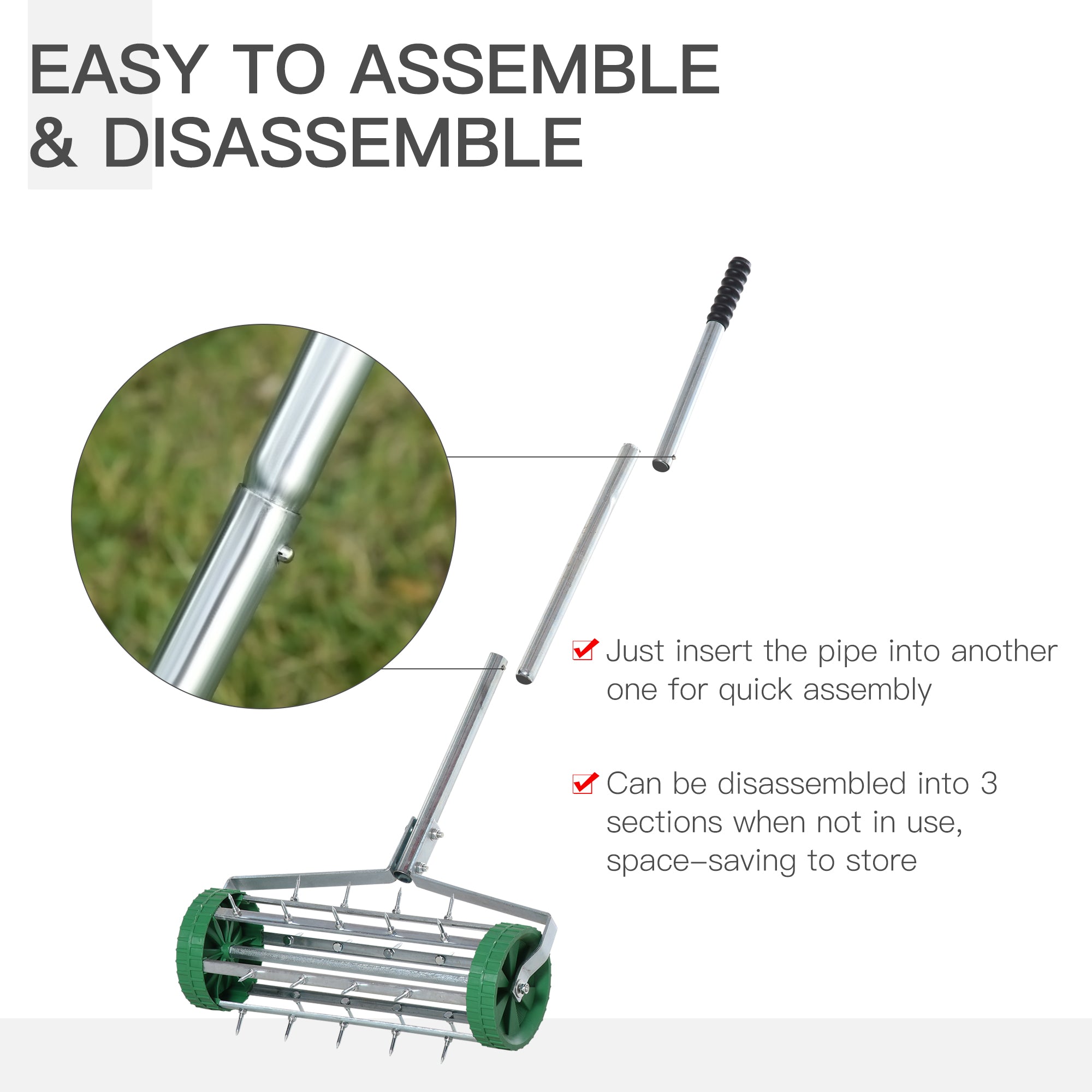 Outsunny Garden Rolling Lawn Aerator Heavy Duty Steel Grass Roller w/ Adjustable Handle - North Peak Garden Furniture