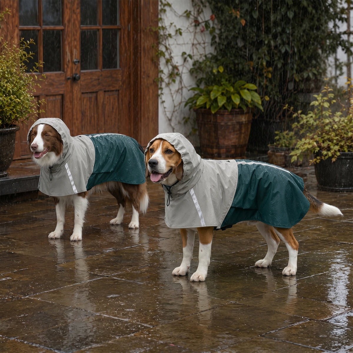 PawHut Dog Raincoat with Hood, Waterproof & Breathable Rain Jacket with Leash Hole, for Medium Dogs, Green, M
