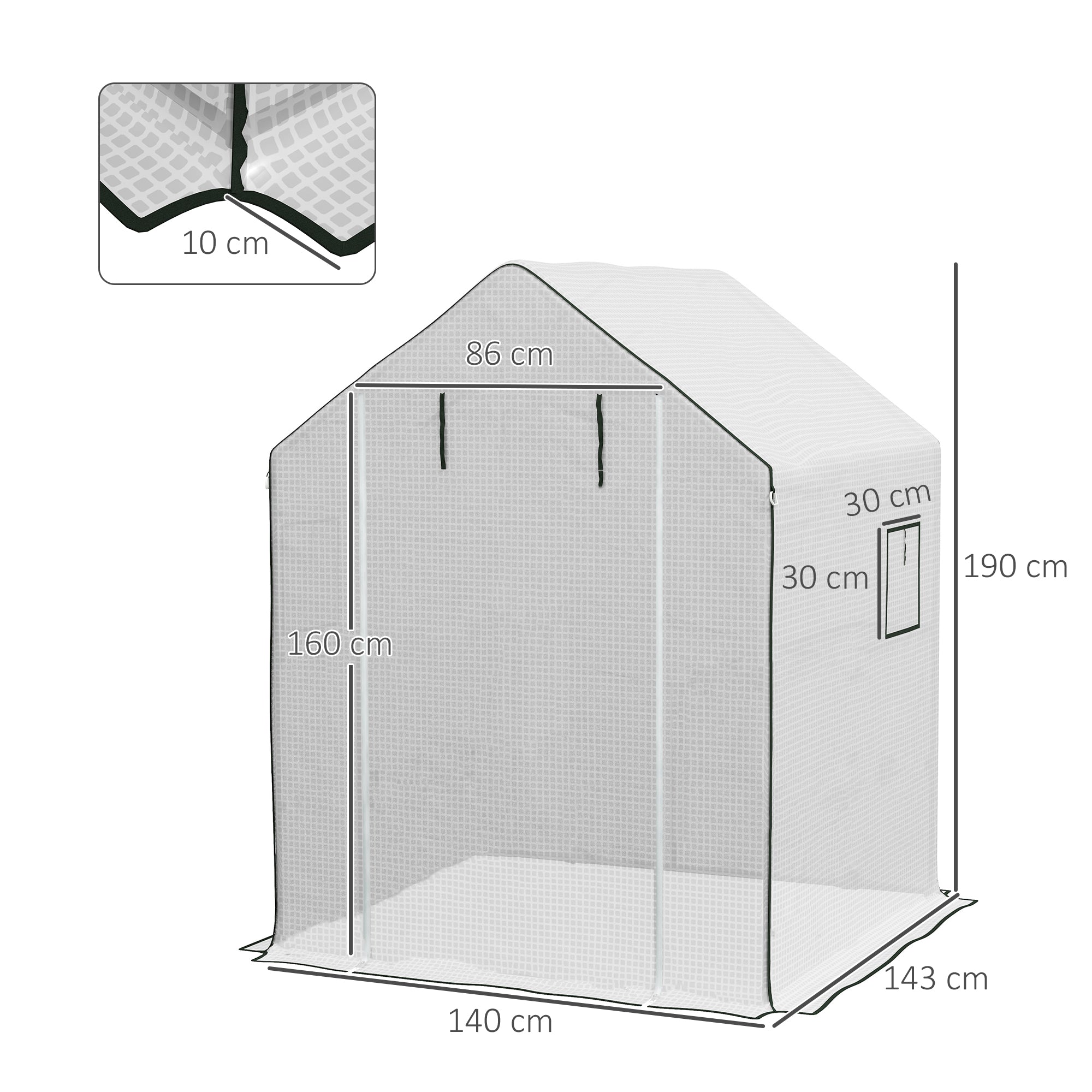 Outsunny Greenhouse Cover Replacement Walk-in PE Hot House Cover with Roll-up Door and Windows, 140 x 143 x 190cm, White - North Peak Garden Furniture
