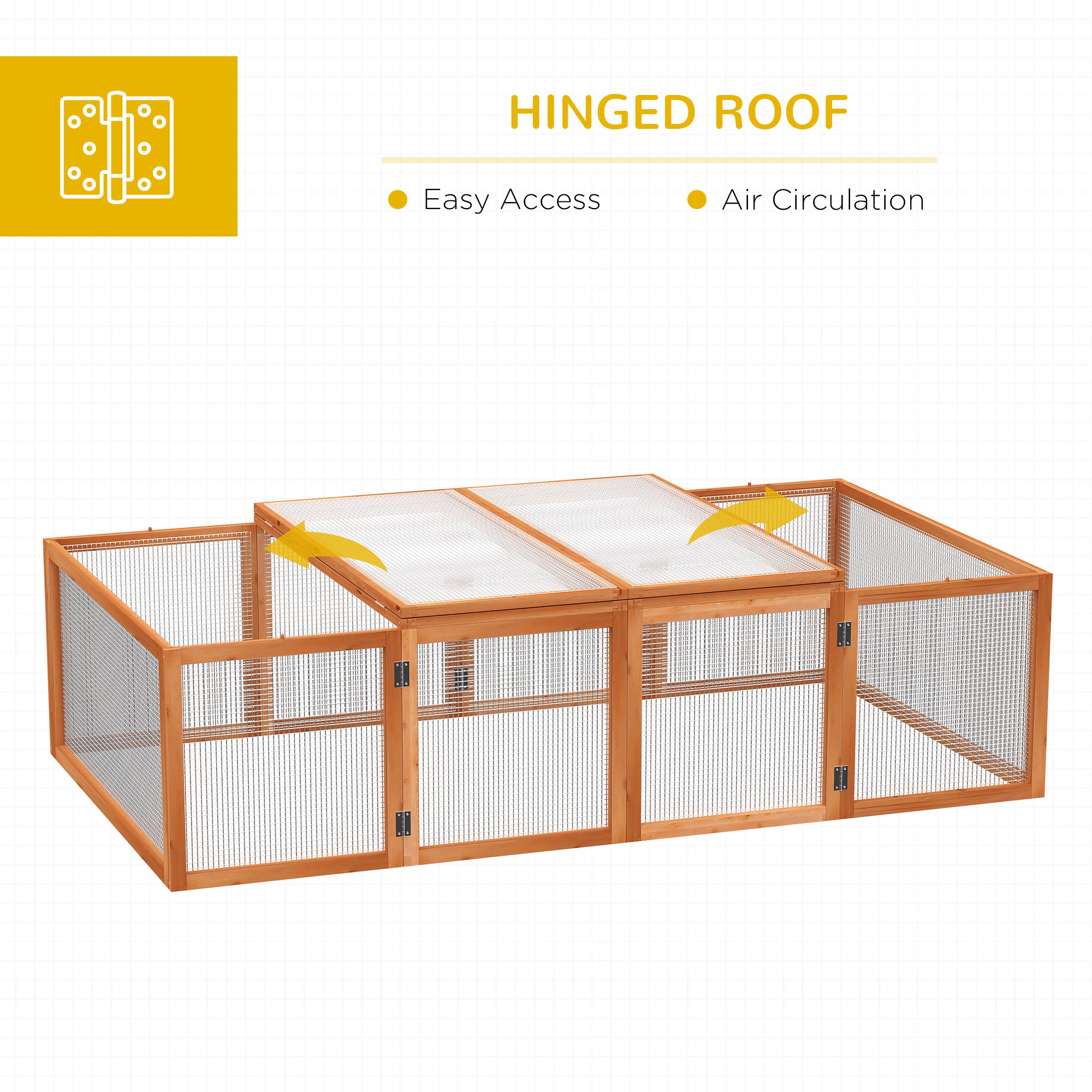 Pawhut Rabbit Run Wooden Rabbit Hutch Cage 6ft with Wire Mesh, Openable Roof, Play Space for Outdoor, 181 x 100 x 48 cm - North Peak Garden Furniture