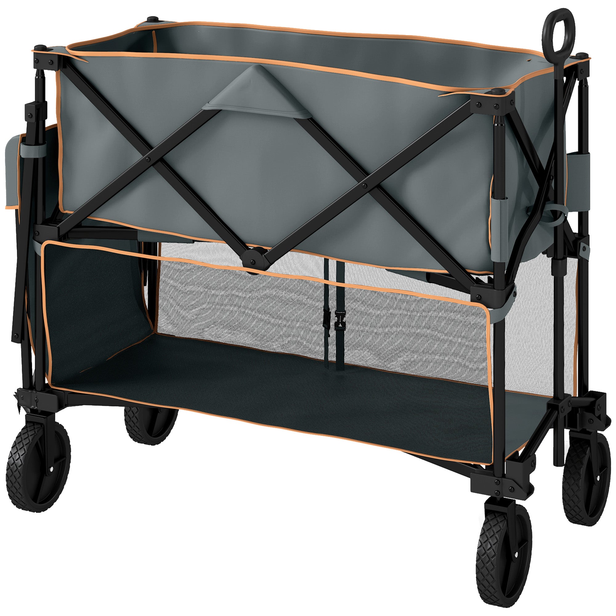 Outsunny Double Decker Folding Trolley on Wheels, 200KG & 350L Capacity Collapsible Wagon Festival Trolley Cart with 134cm Extended for Camping Sports Shopping Garden and Beach, Grey - North Peak Garden Furniture