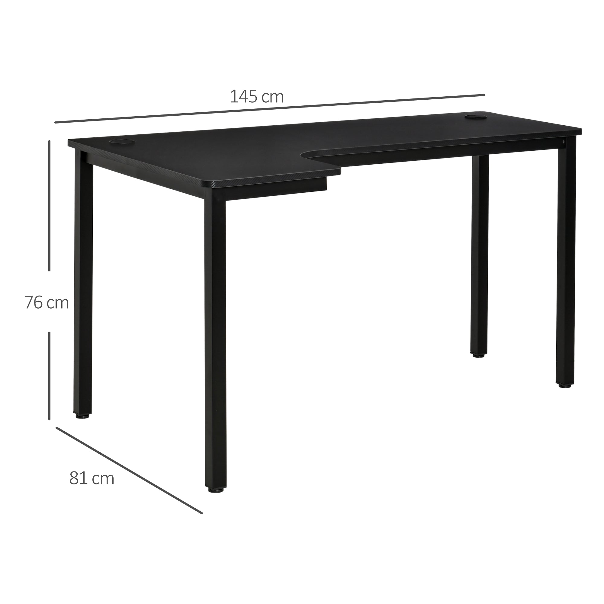 HOMCOM L-Shaped Gaming Desk, Computer Corner Desk, Home Office Workstation with Cable Management, 145 x 81 x 76cm, Black, Left - North Peak Garden Furniture
