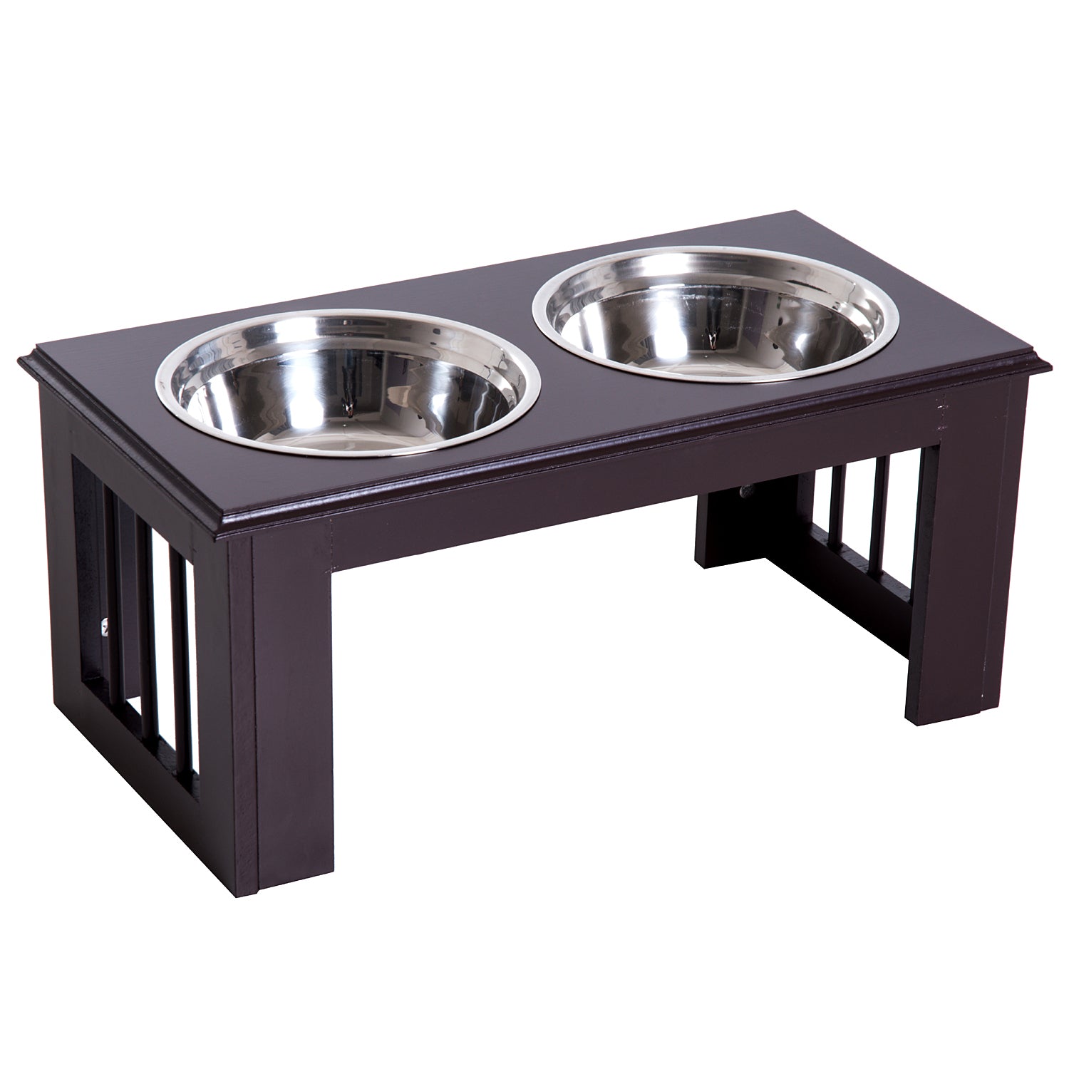 PawHut Raised Dog Feeding Bowls with Stand, Stainless Steel for Small and Medium Dog, 58L x 31W x 25H cm - Brown