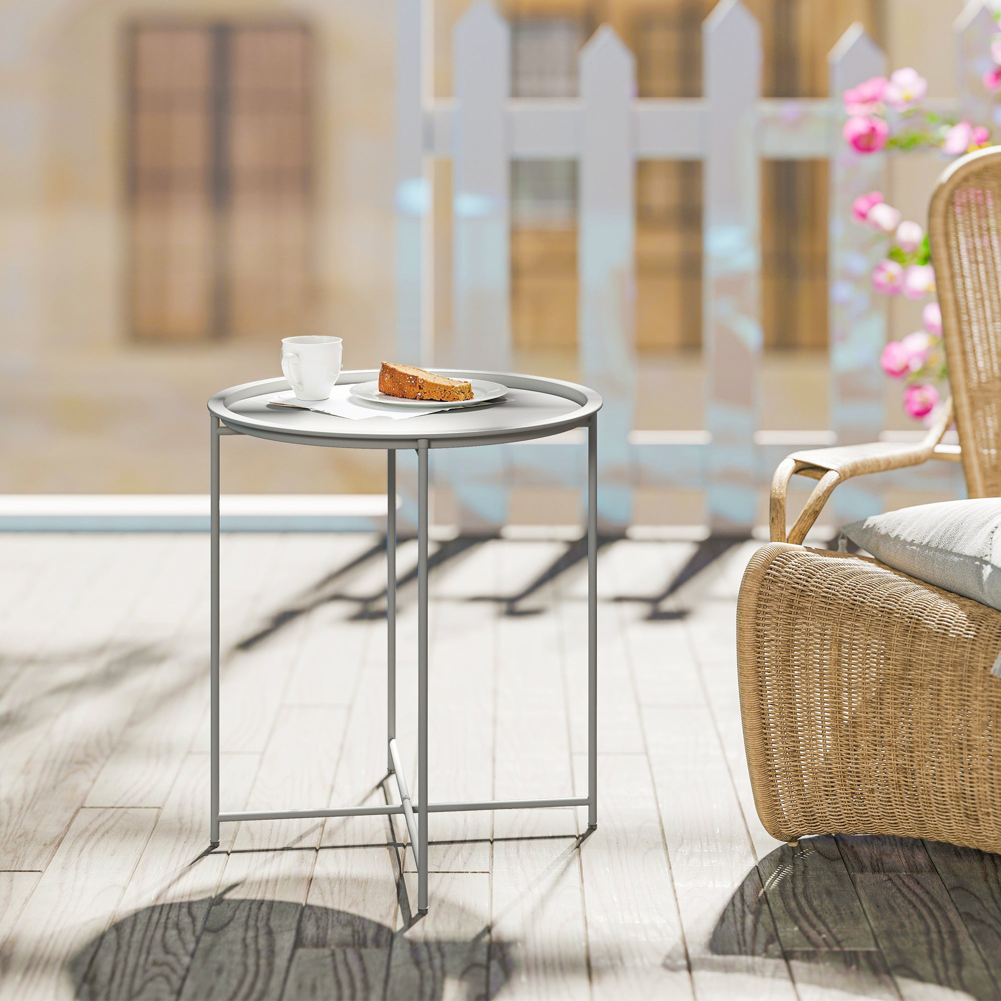 Outsunny Steel Removable Tray Top Garden Table - White