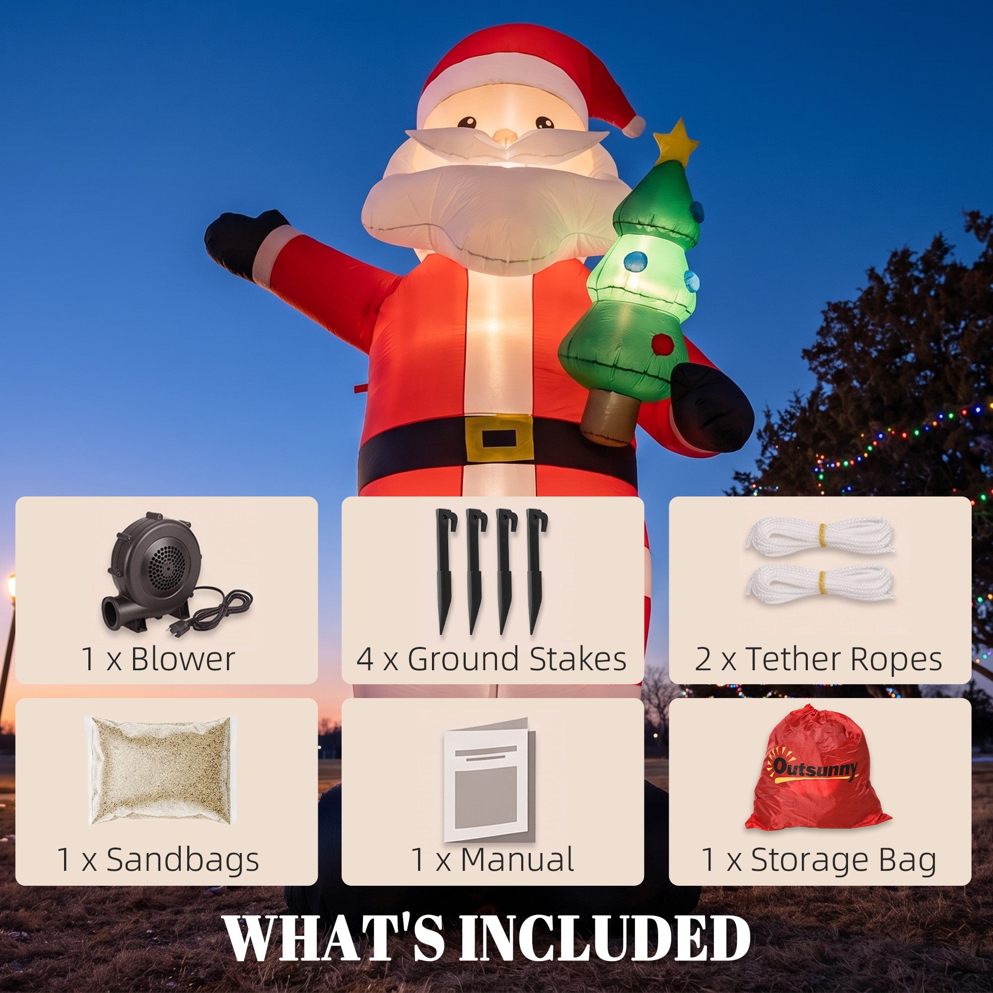 Outsunny Inflatable Christmas Decoration, 8FT Christmas Inflatable Santa with Bright LED Light, Red