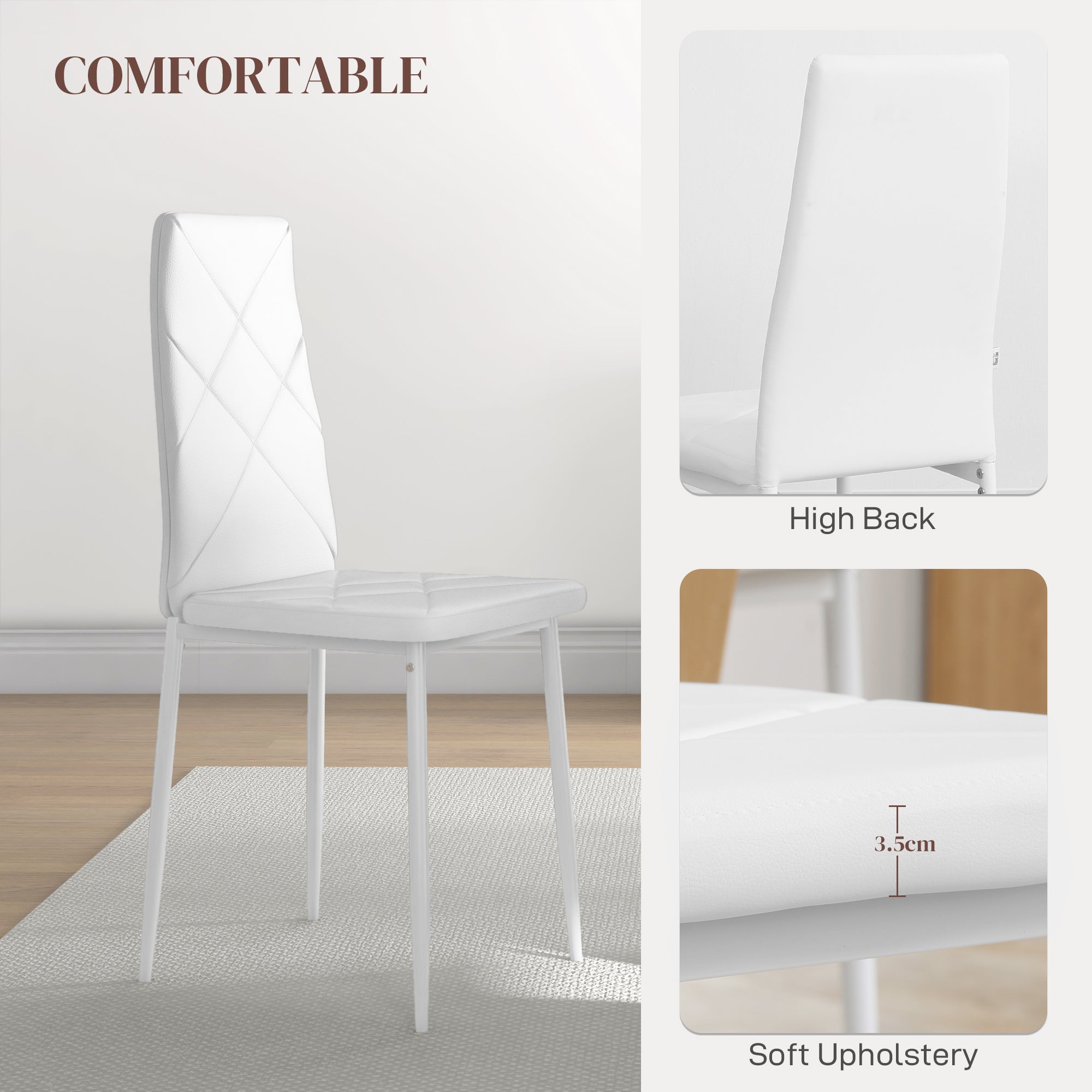 HOMCOM Set of 6 Faux Leather Dining Chairs - White