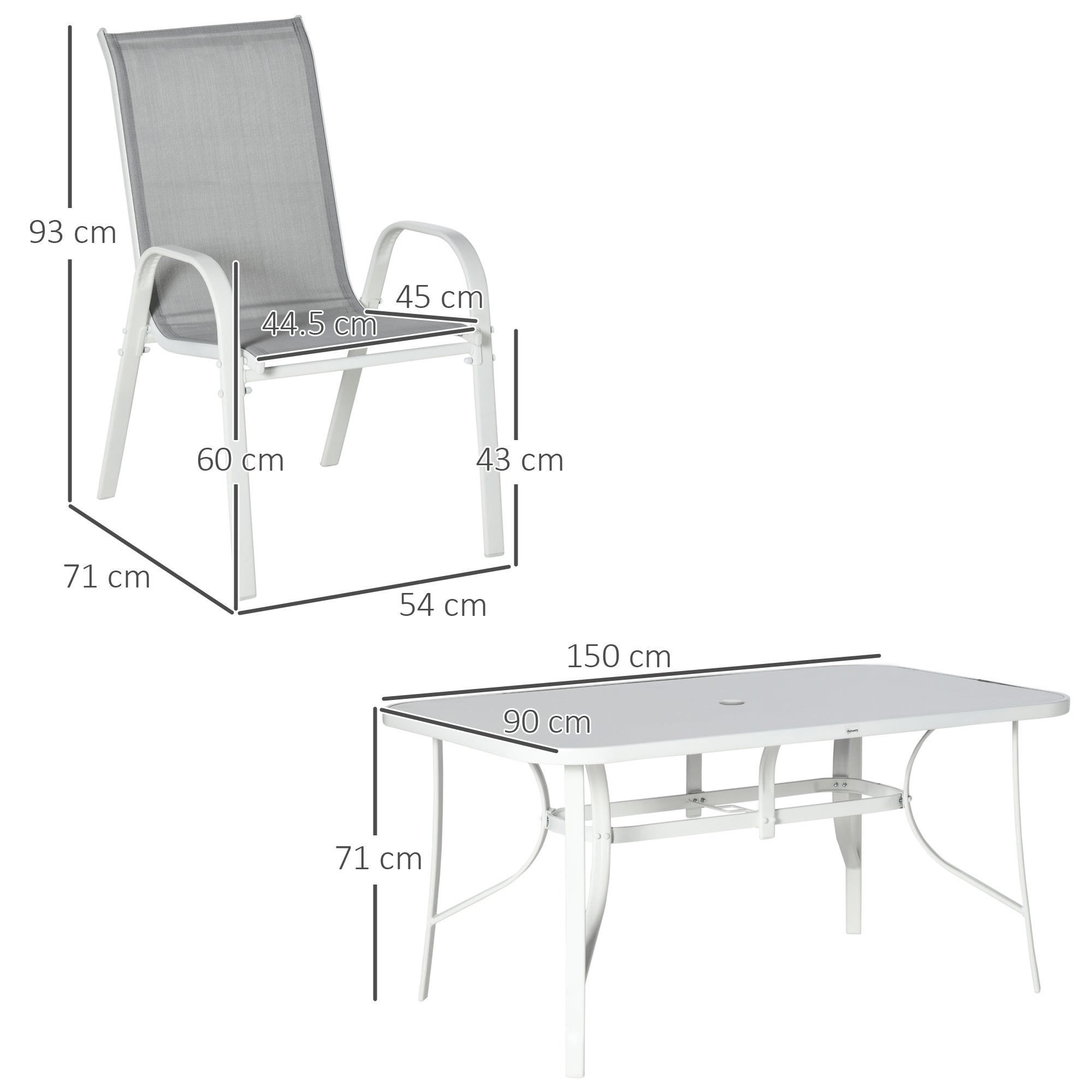 Outsunny 7 Piece Garden Dining Set with Dining Table and Chairs, 6 Seater Outdoor Patio Furniture with Parasol Hole for Backyard, Deck and Balcony, Grey - North Peak Garden Furniture