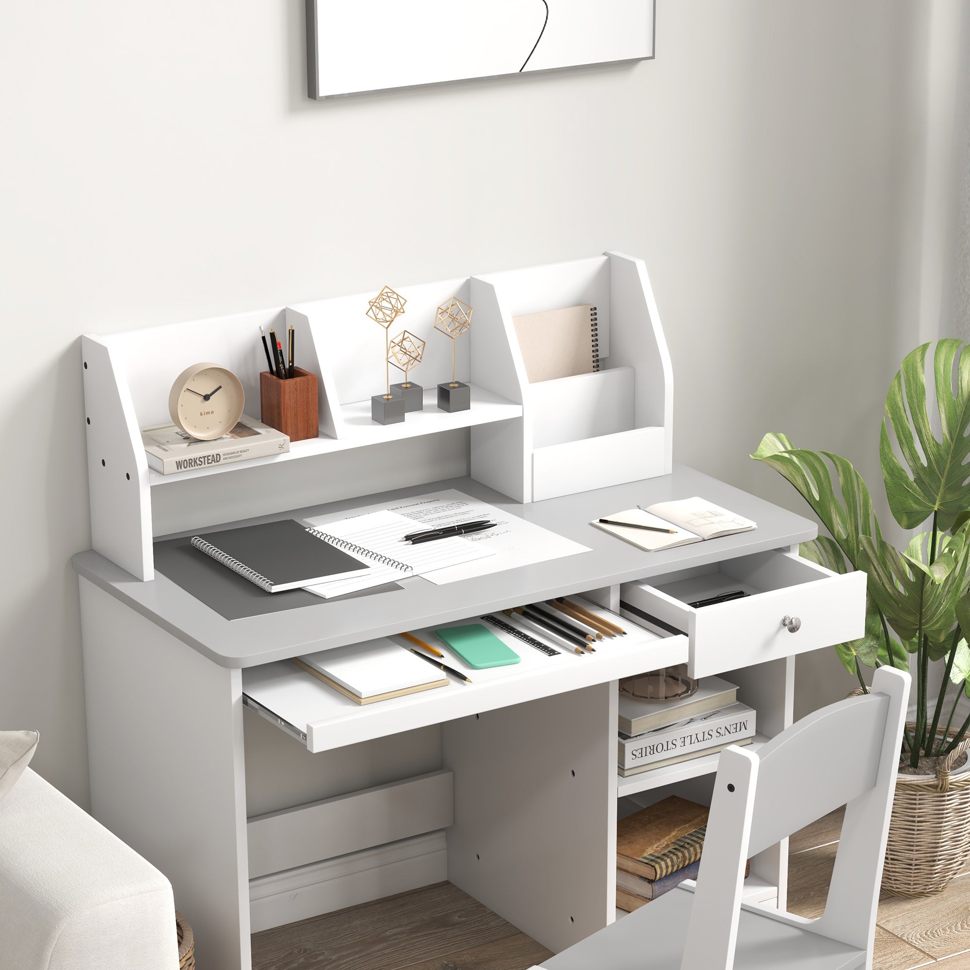 ZONEKIZ Two-Piece Kids Desk and Chair Set with Storage, for Ages 5-8 Years - Grey - North Peak Garden Furniture