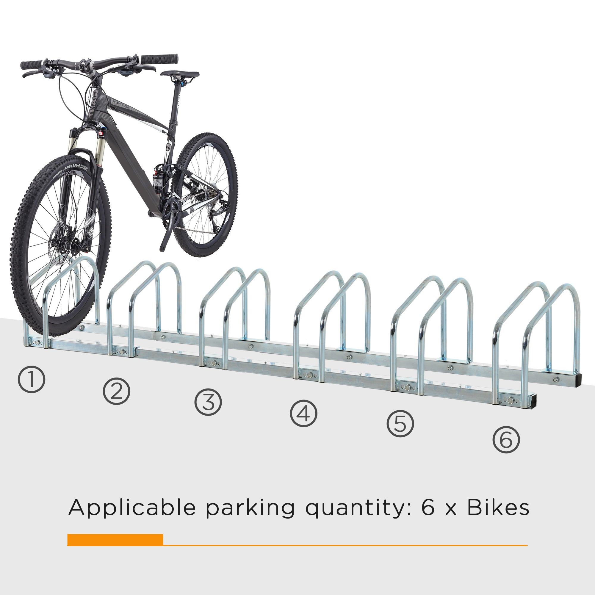 HOMCOM Bike Stand Parking Rack Floor or Wall Mount Bicycle Cycle Storage Locking Stand 179L x 33W x 27H (6 Racks, Silver) - North Peak Garden Furniture