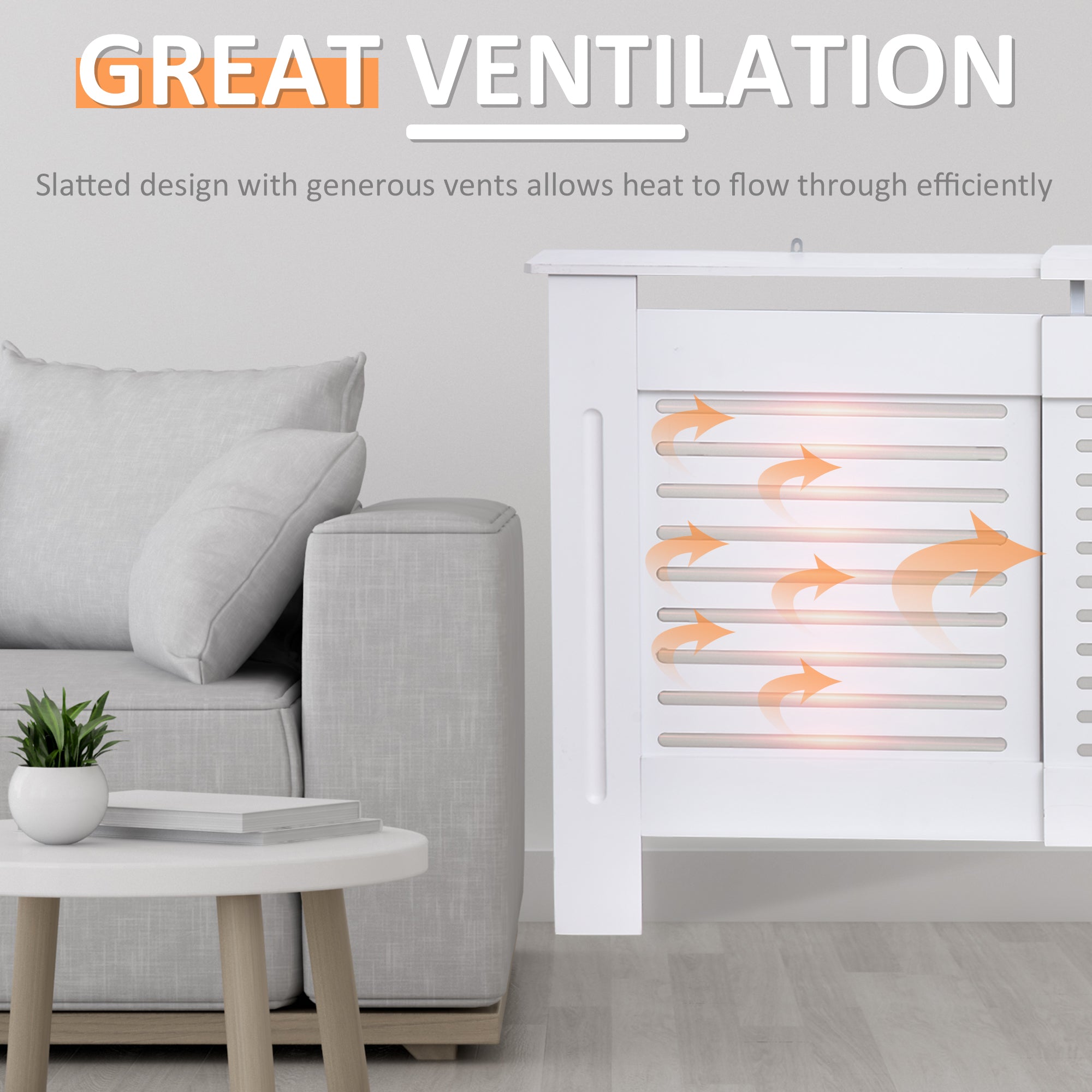 HOMCOM MDF Extendable Radiator Cover Cabinet Shelving Home Office Slatted Design White 139-208.5L x 20.5W x 82.5H cm - North Peak Garden Furniture