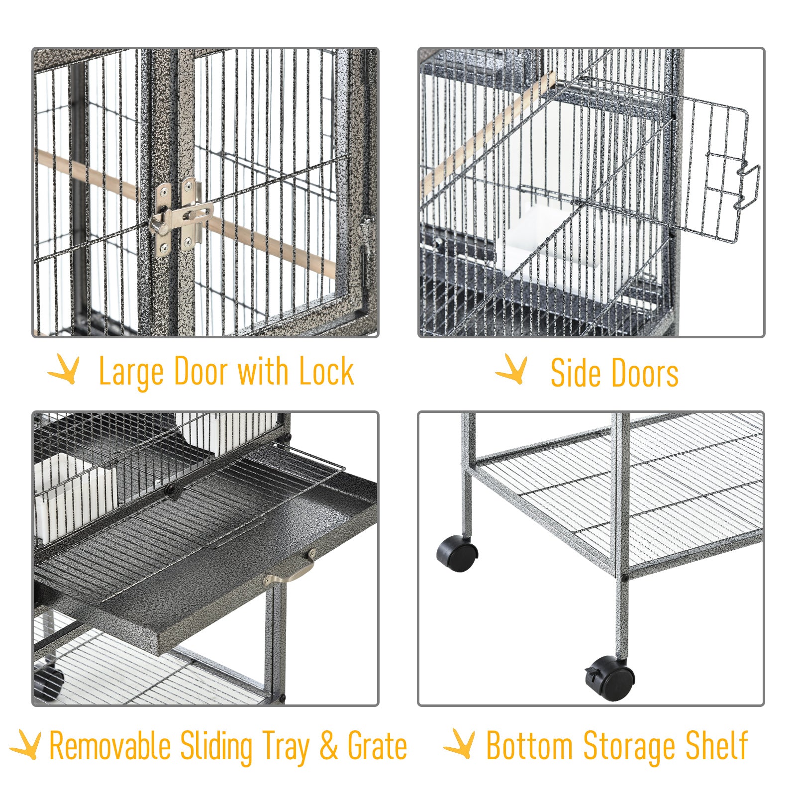 PawHut Large Bird Cage Parrot Cage with Divider, Slide Tray for Finch Canaries Parakeets Cockatiels, 95 x 45.5 x 102 cm - North Peak Garden Furniture
