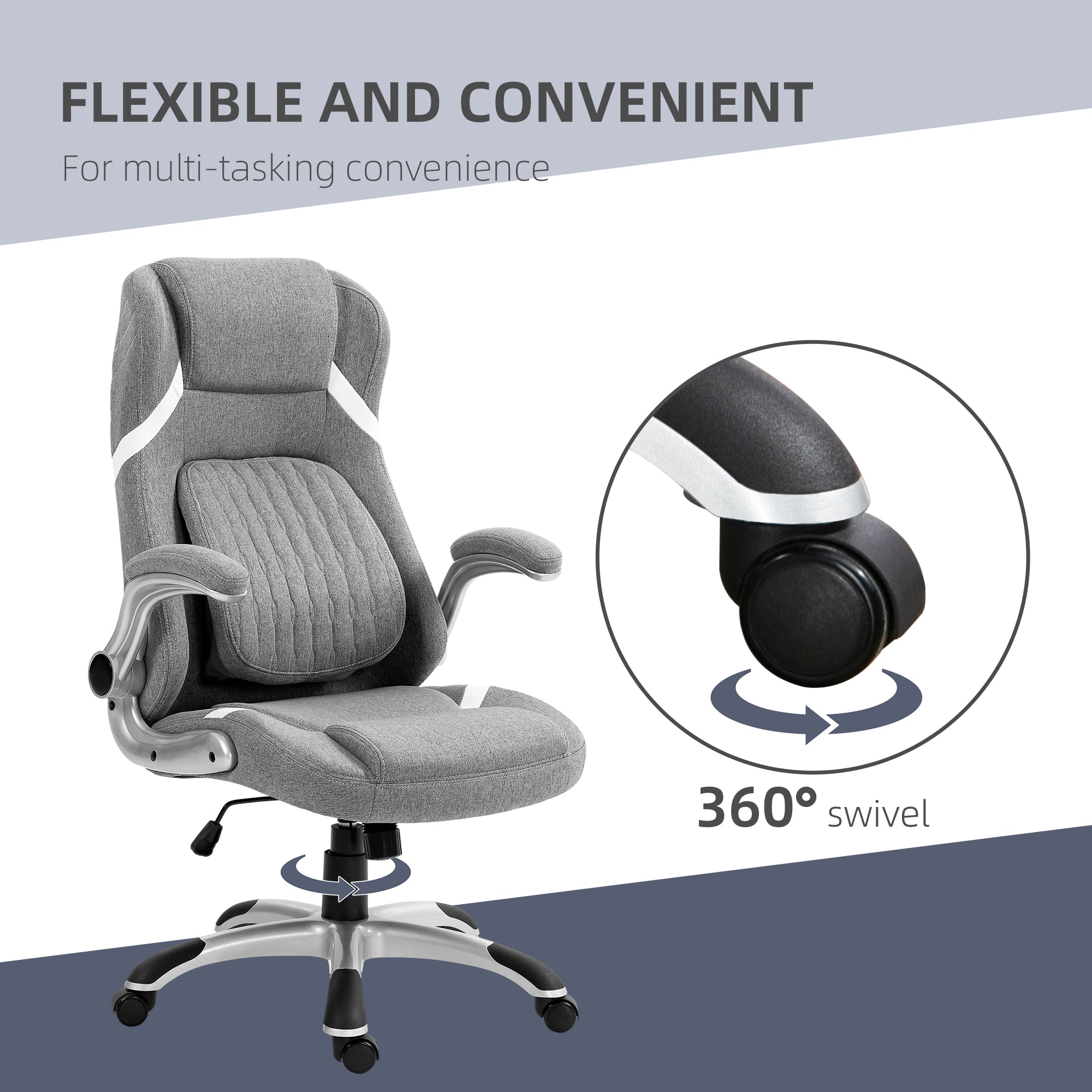 Vinsetto Linen-Look Office Chair, with Adjustable Height and Tension - Grey - North Peak Garden Furniture