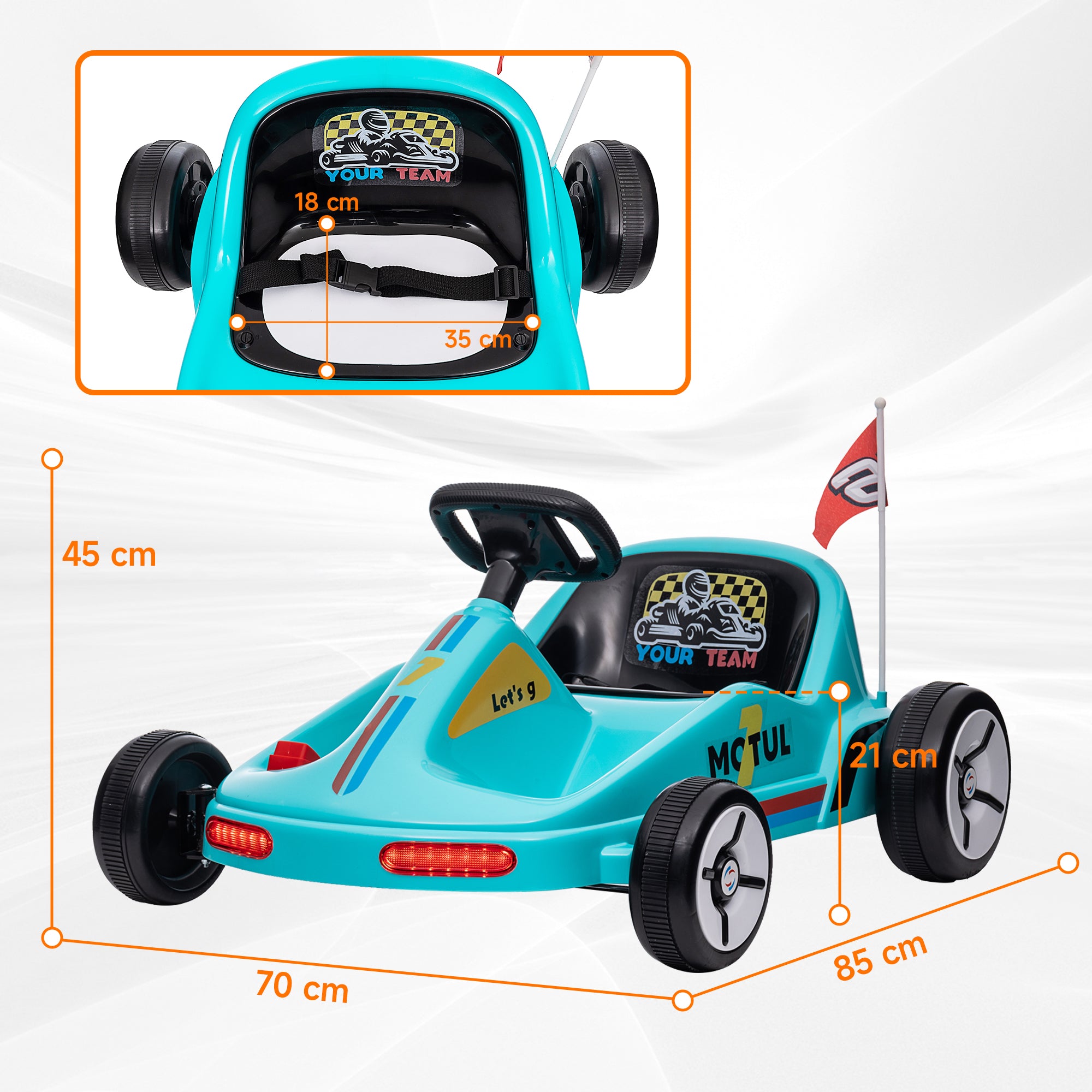 AIYAPLAY 6V Electric Go Kart for Kids with Music, Light, Horn, for 3-5 Years, Blue - North Peak Garden Furniture