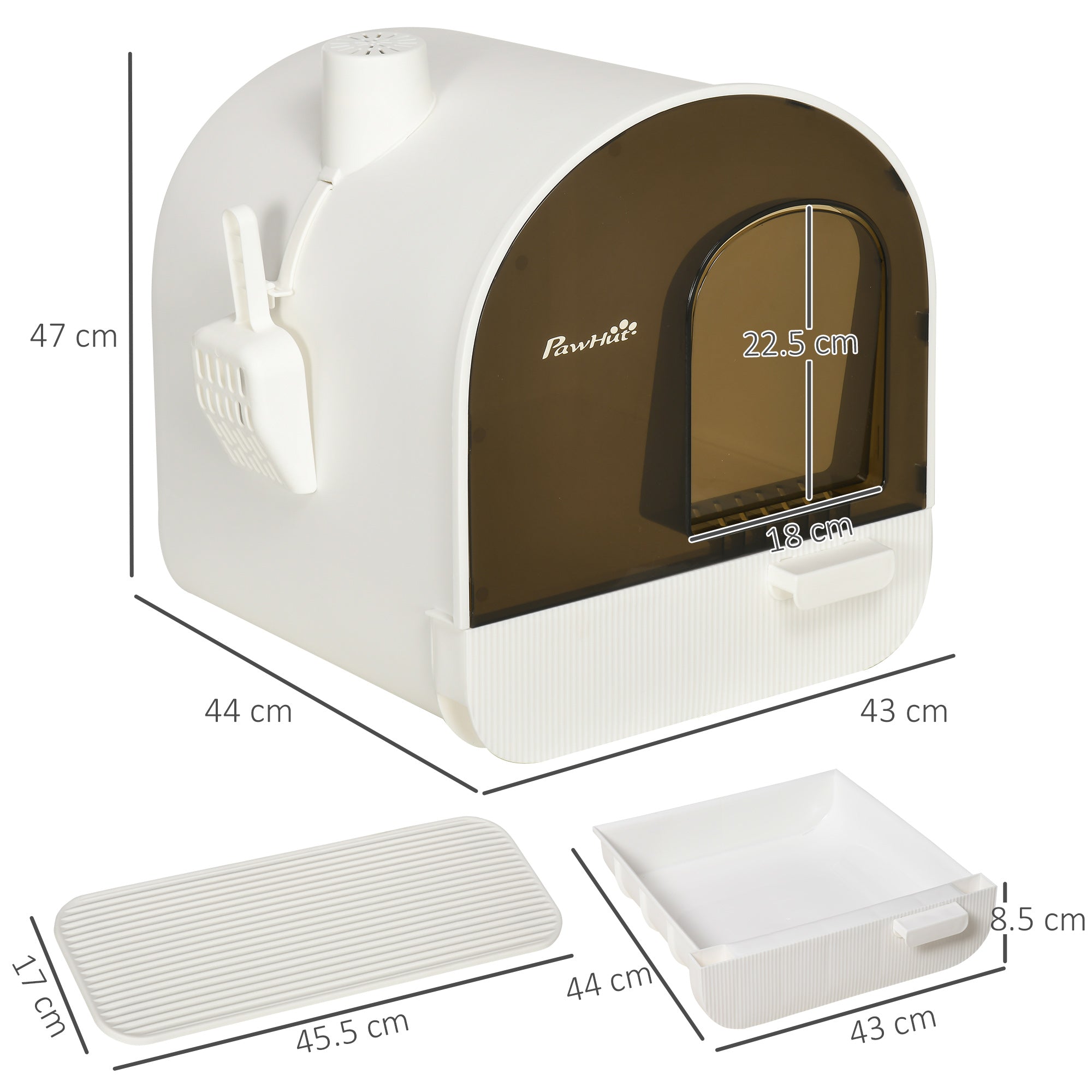 PawHut Hooded Cat Litter Box, Kitten Litter Tray, with Lid, Scoop, Filter, Flap Door - North Peak Garden Furniture