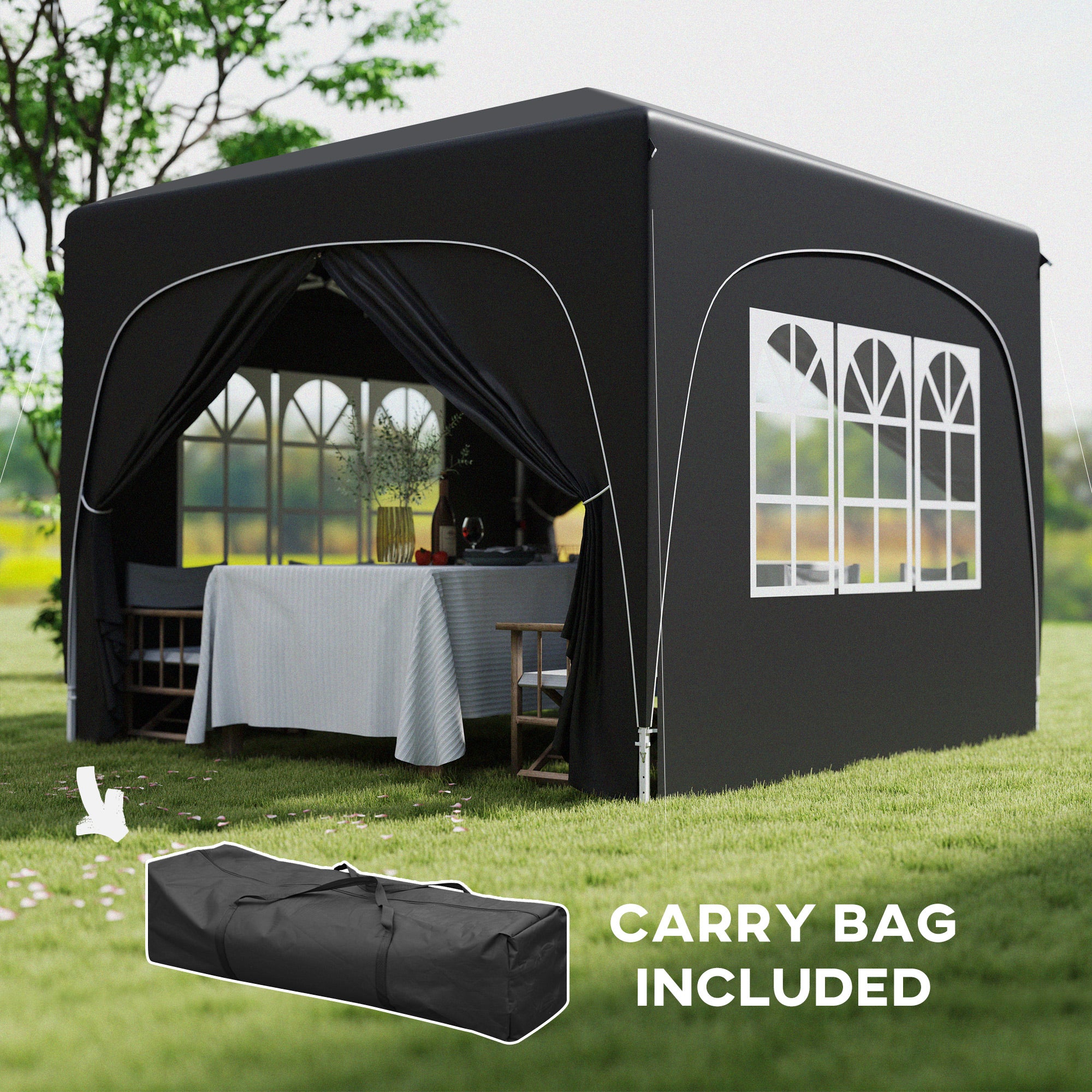 Outsunny 3 x 3m Pop-Up Gazebo Shelter, with Accessories - Black - North Peak Garden Furniture