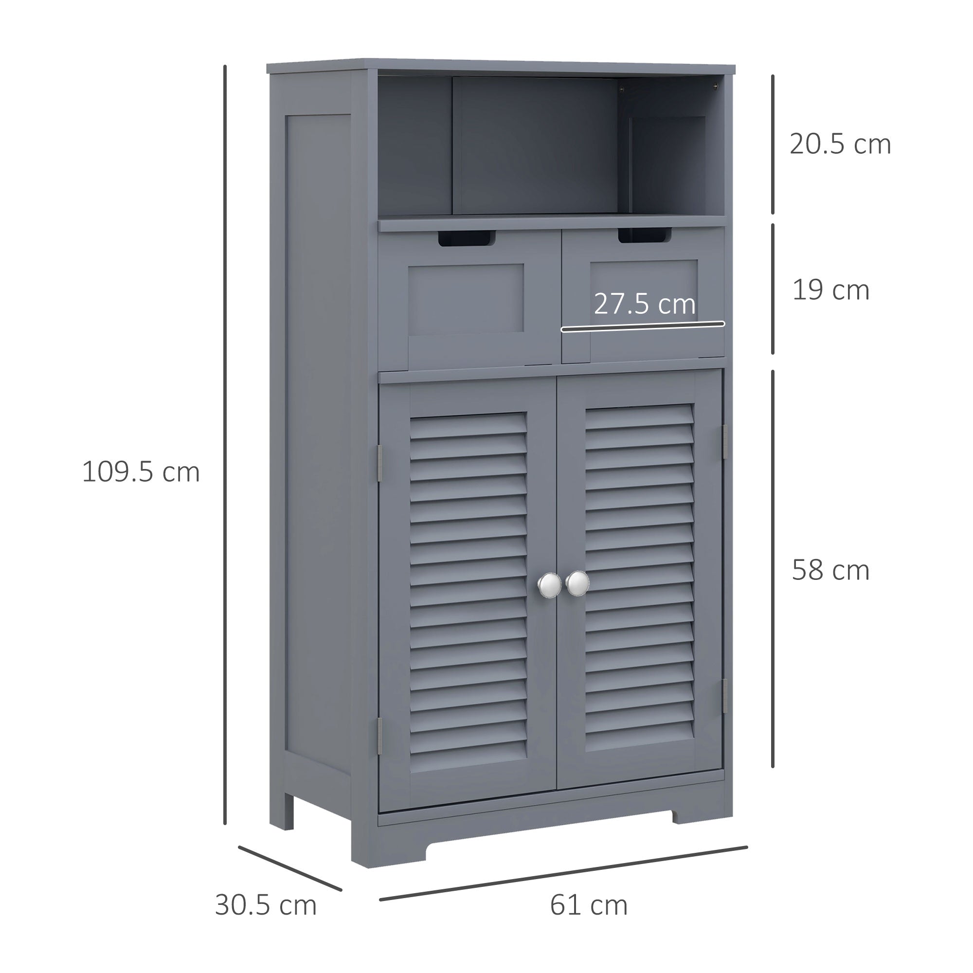 kleankin Three-Part Bathroom Storage Unit, with Shelf, Drawers & Cupboard - Grey